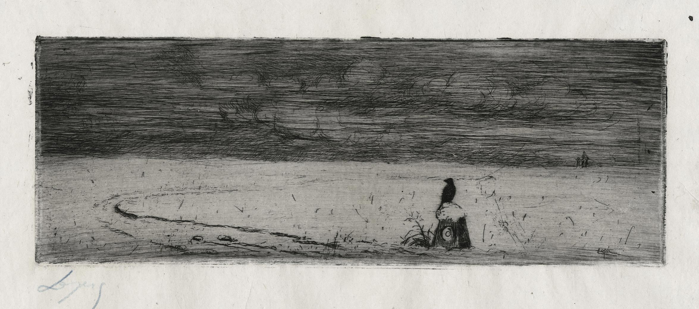 Raven on a stone in a snowy landscape