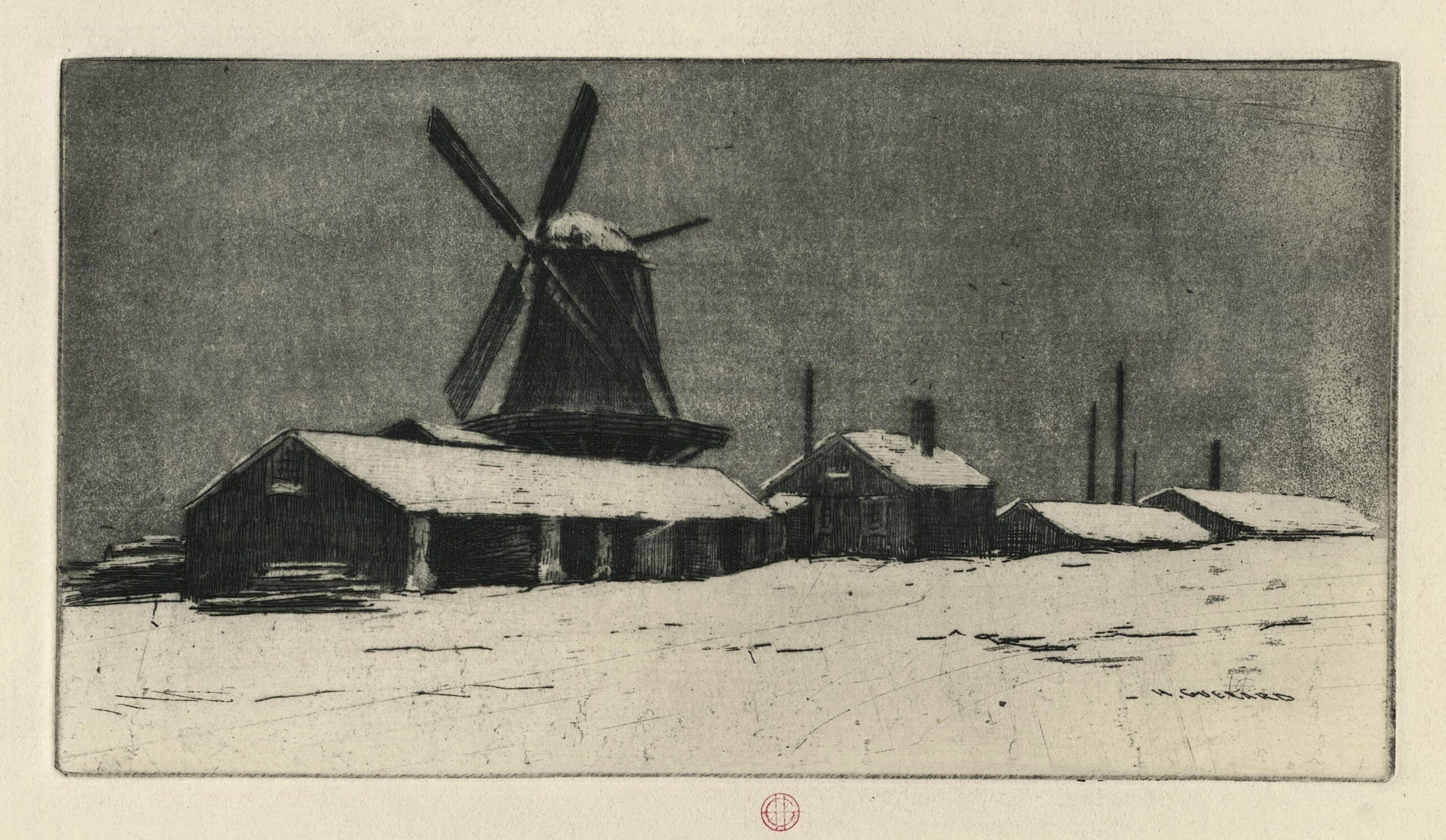 GUÉRARD Henri — Moulin et maisons à Dordrecht