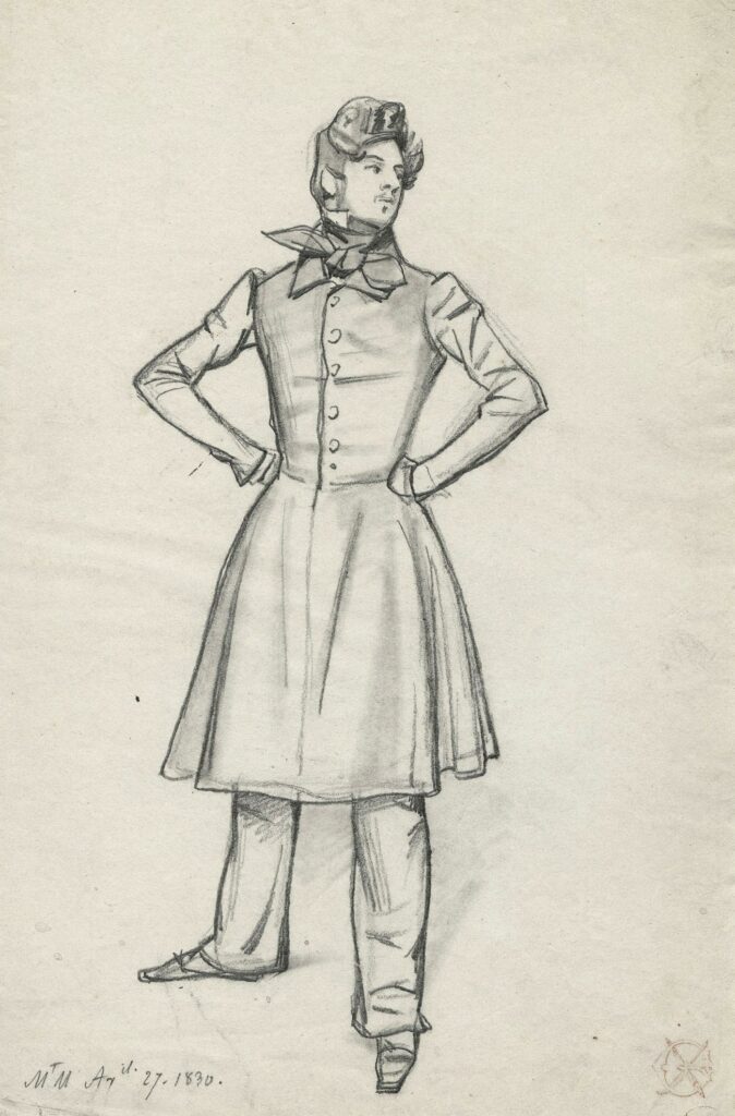 Gavarni – Étude d’homme en pied les mains sur les hanches