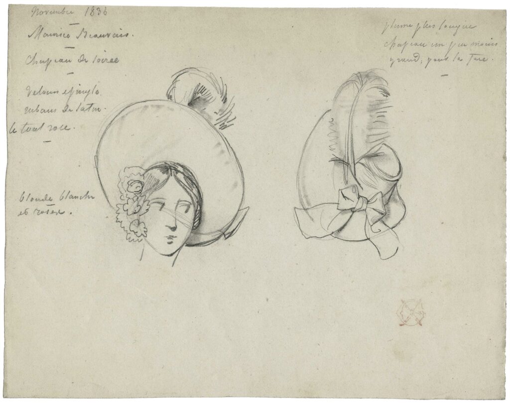 Gavarni – Étude pour un chapeau plumé