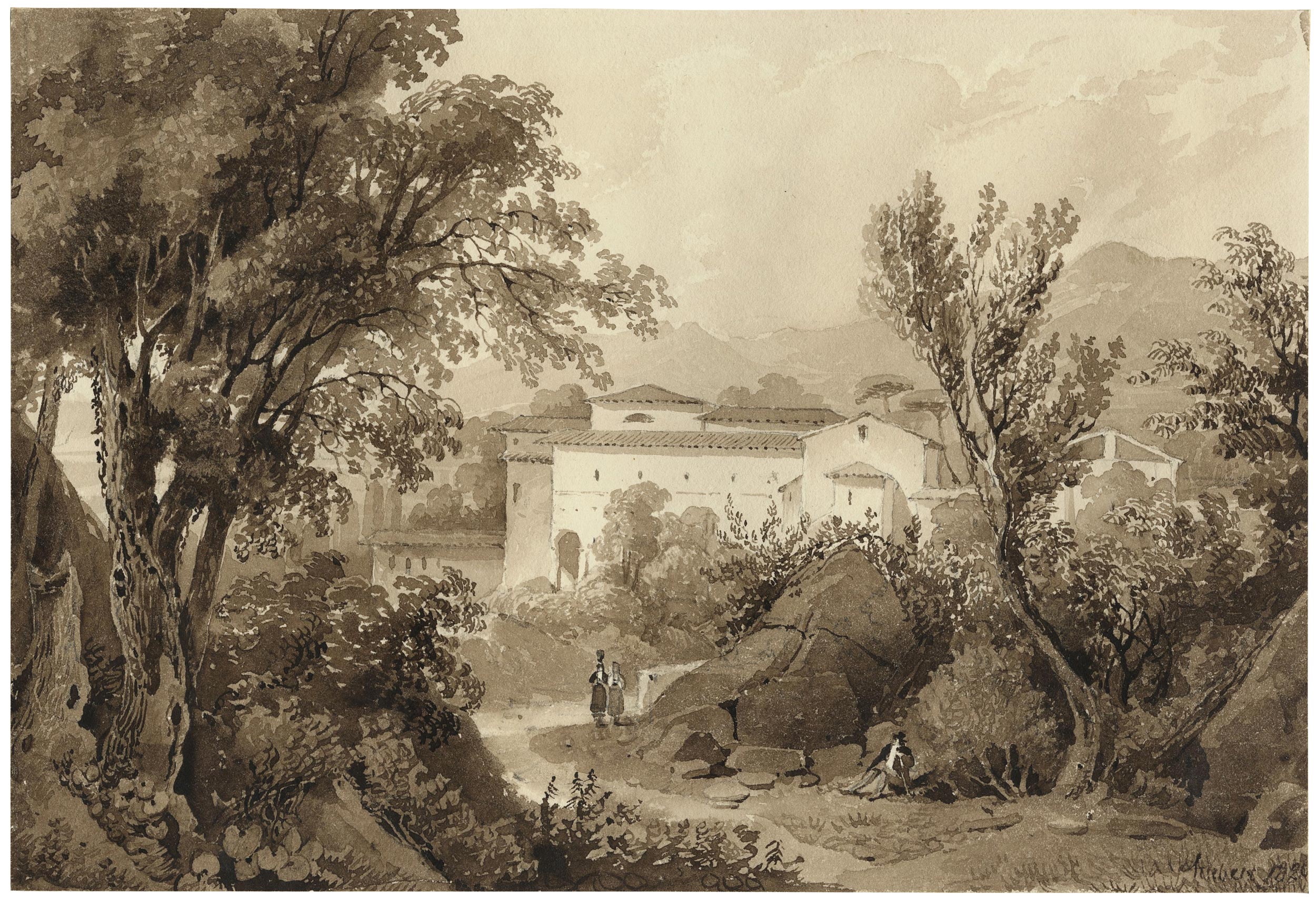 Path leading to an Italian villa