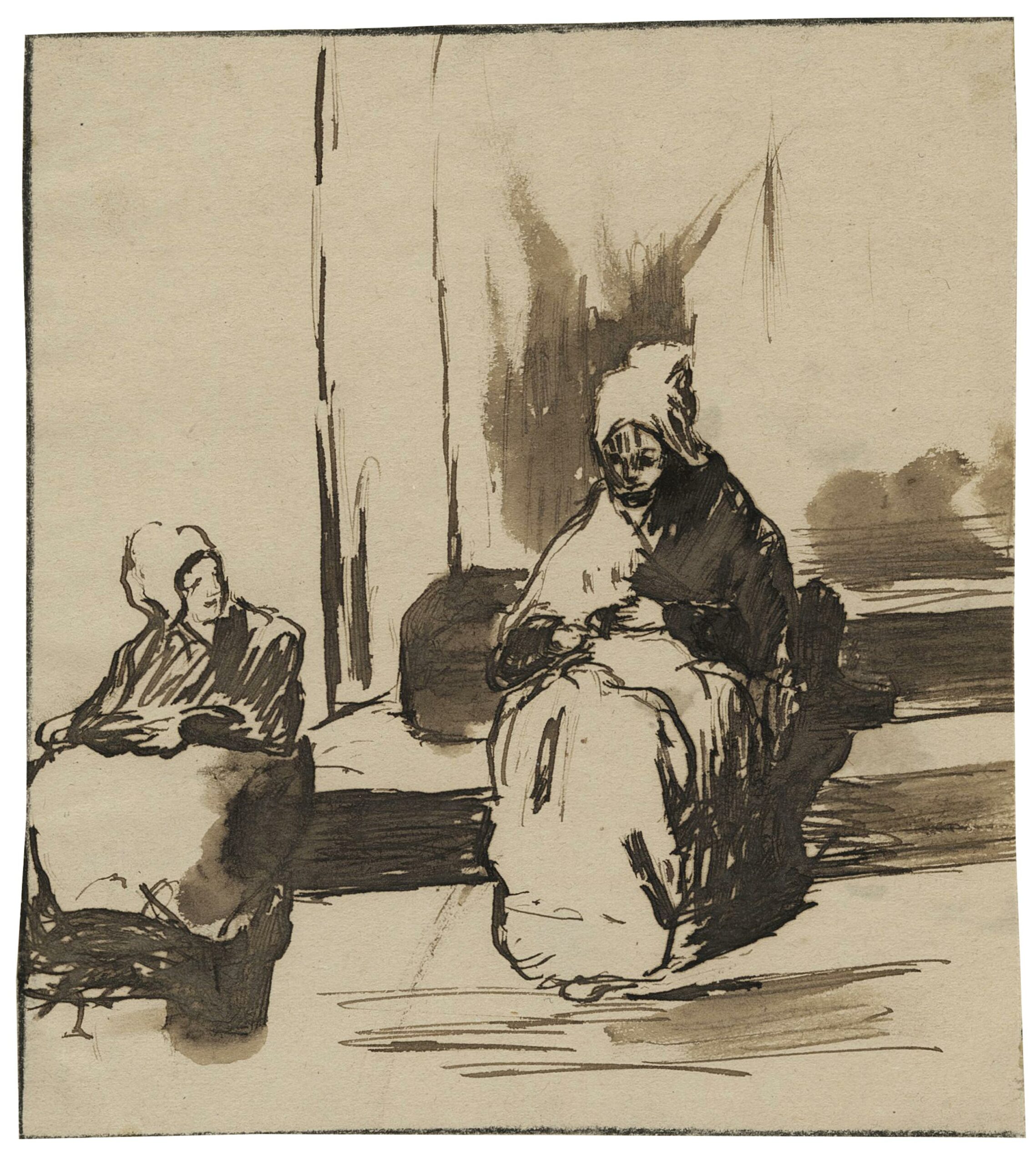 Two Breton seamstresses sitting on the steps