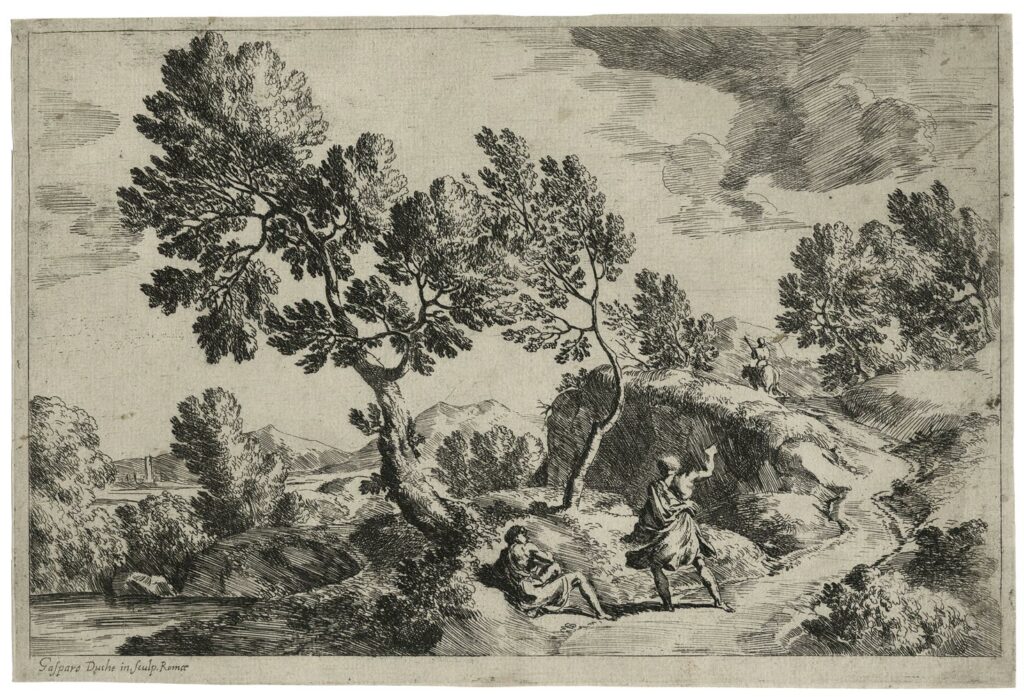 Dughet – Deux hommes discutant le long d’un sentier