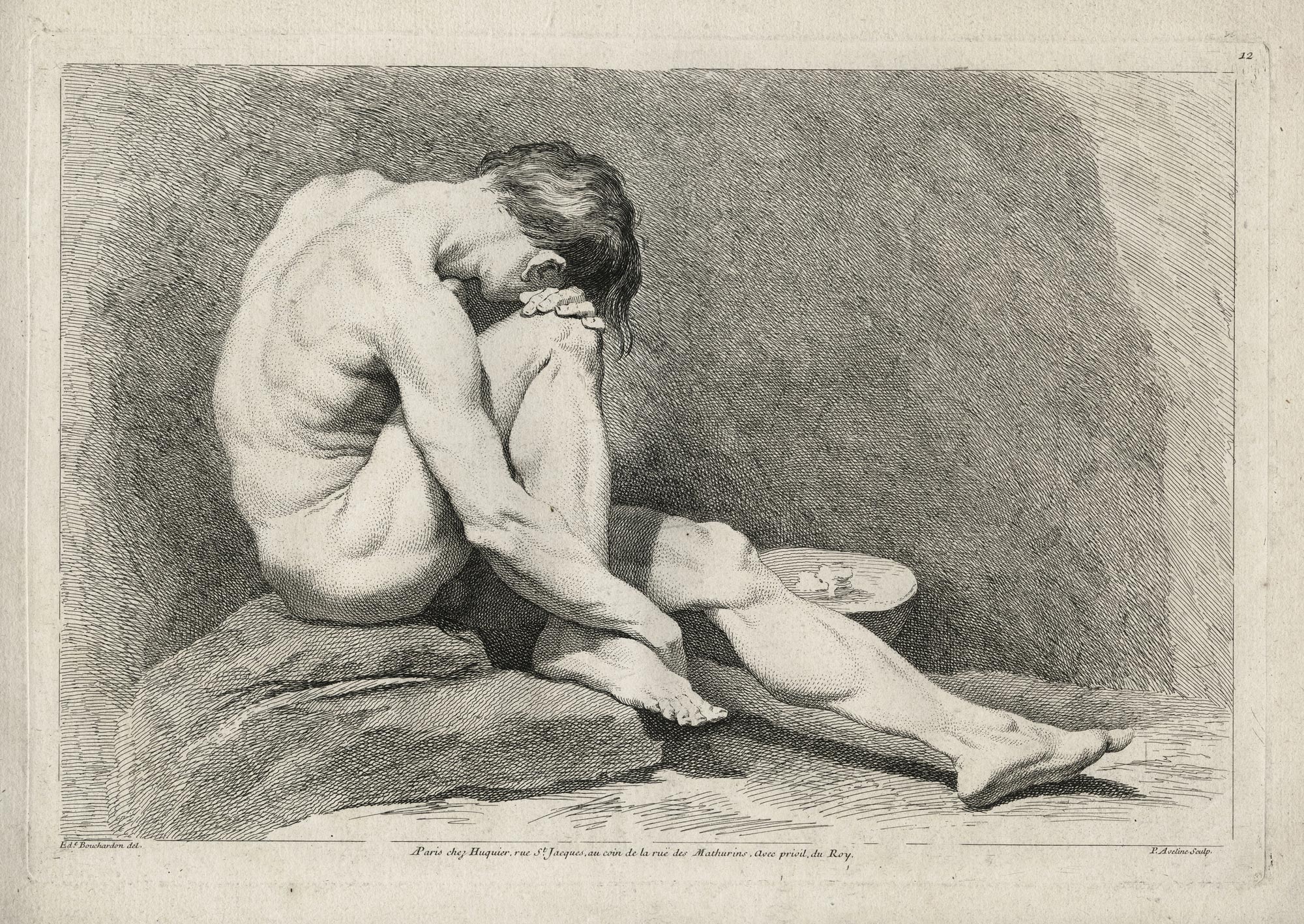 BOUCHARDON Edme (d&rsquo;après) — Académie d’homme assis, la tête sur  son genou droit