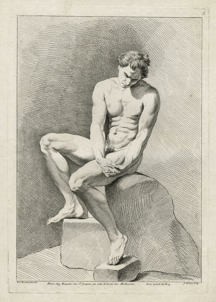 Bouchardon (d&rsquo;après) – Académie d’homme, les mains croisés