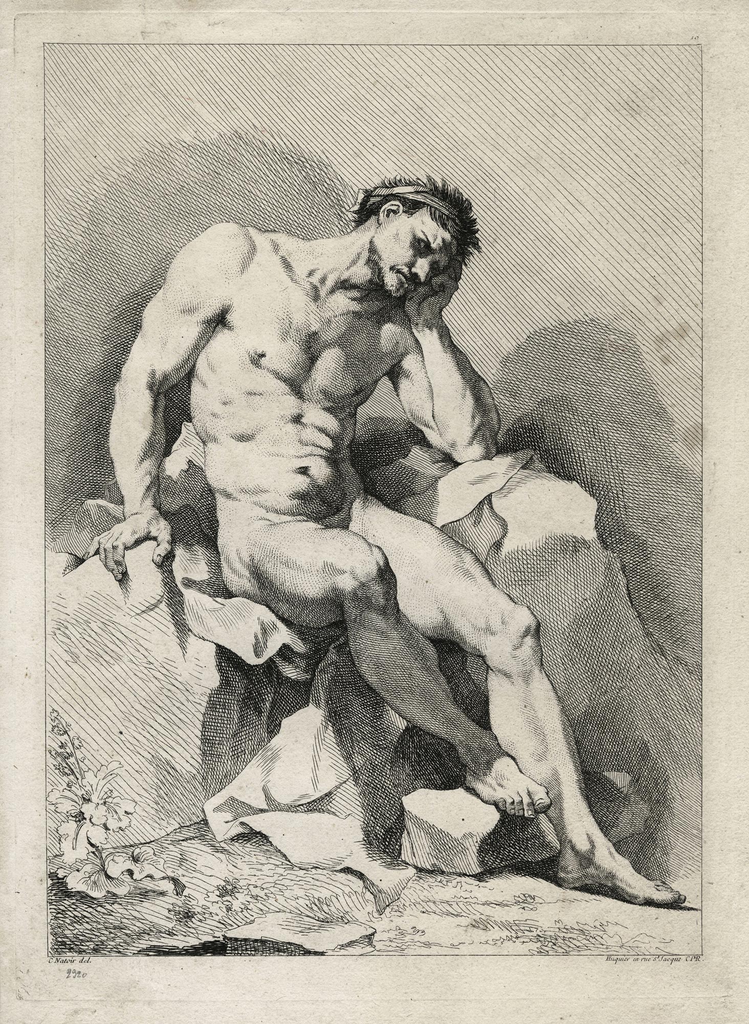 NATOIRE Charles Joseph (d&rsquo;après) — Académie d’homme assis sur un rocher, accoudé