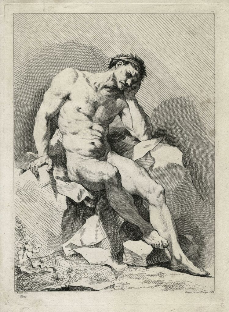 Natoire (d&rsquo;après) – Académie d’homme assis sur un rocher, accoudé