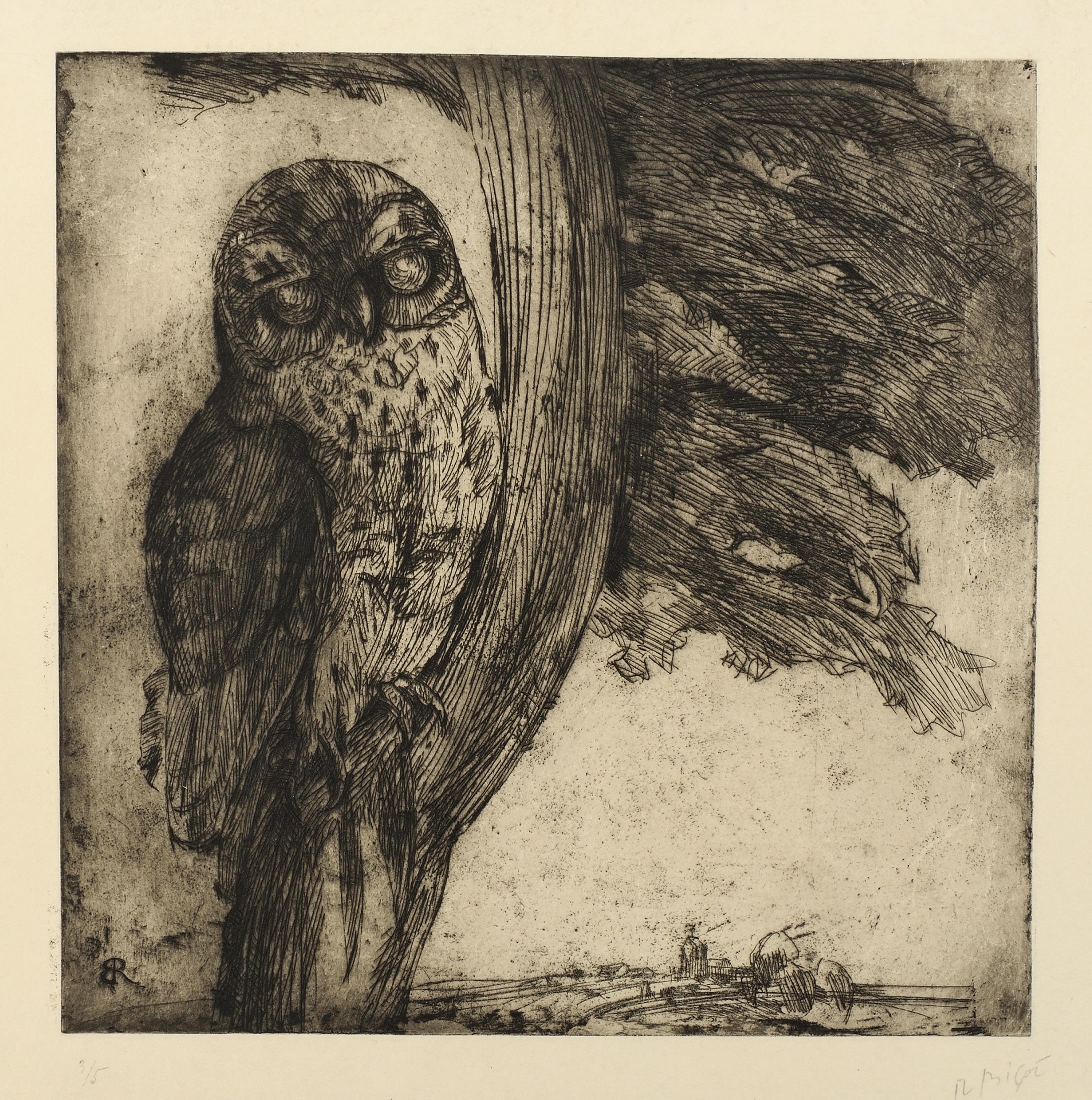 BIGOT Raymond — Chouette perchée