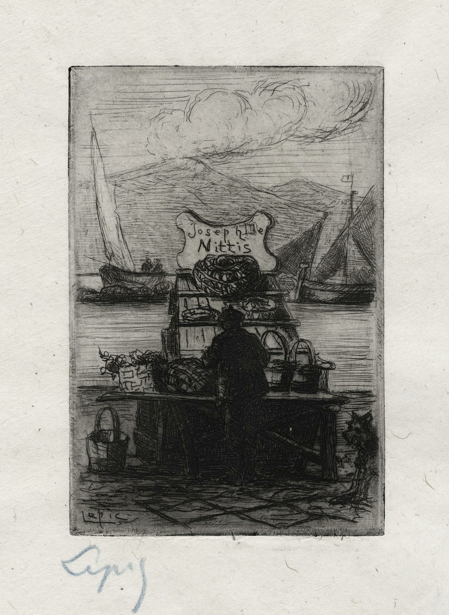 LEPIC Ludovic Napoléon Comte — Marchand de poissons, carte pour Joseph de Nittis