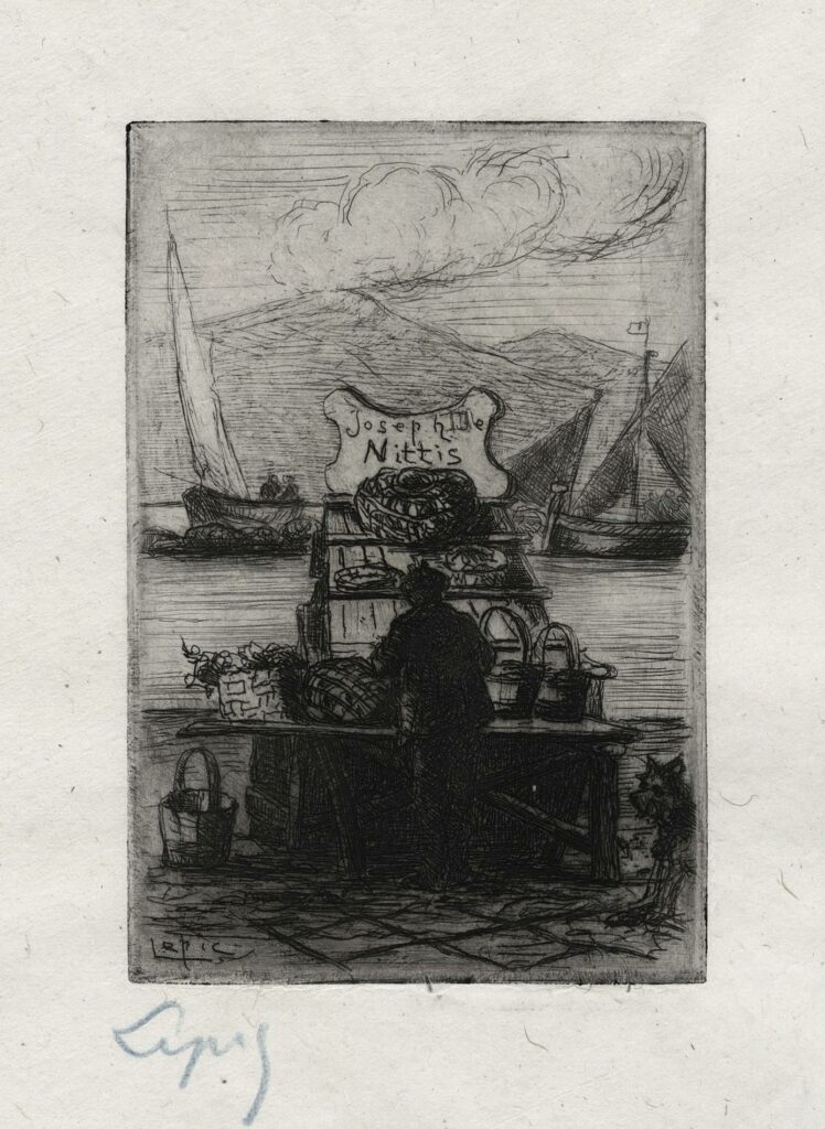 Lepic – Marchand de poissons, carte pour Joseph de Nittis