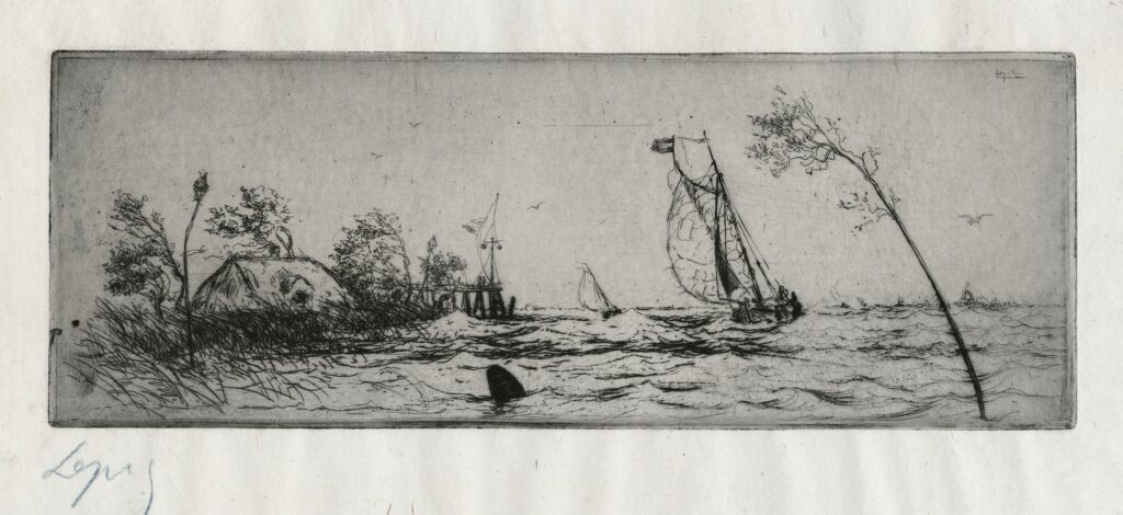 Lepic – Rivière avec navire et sémaphore