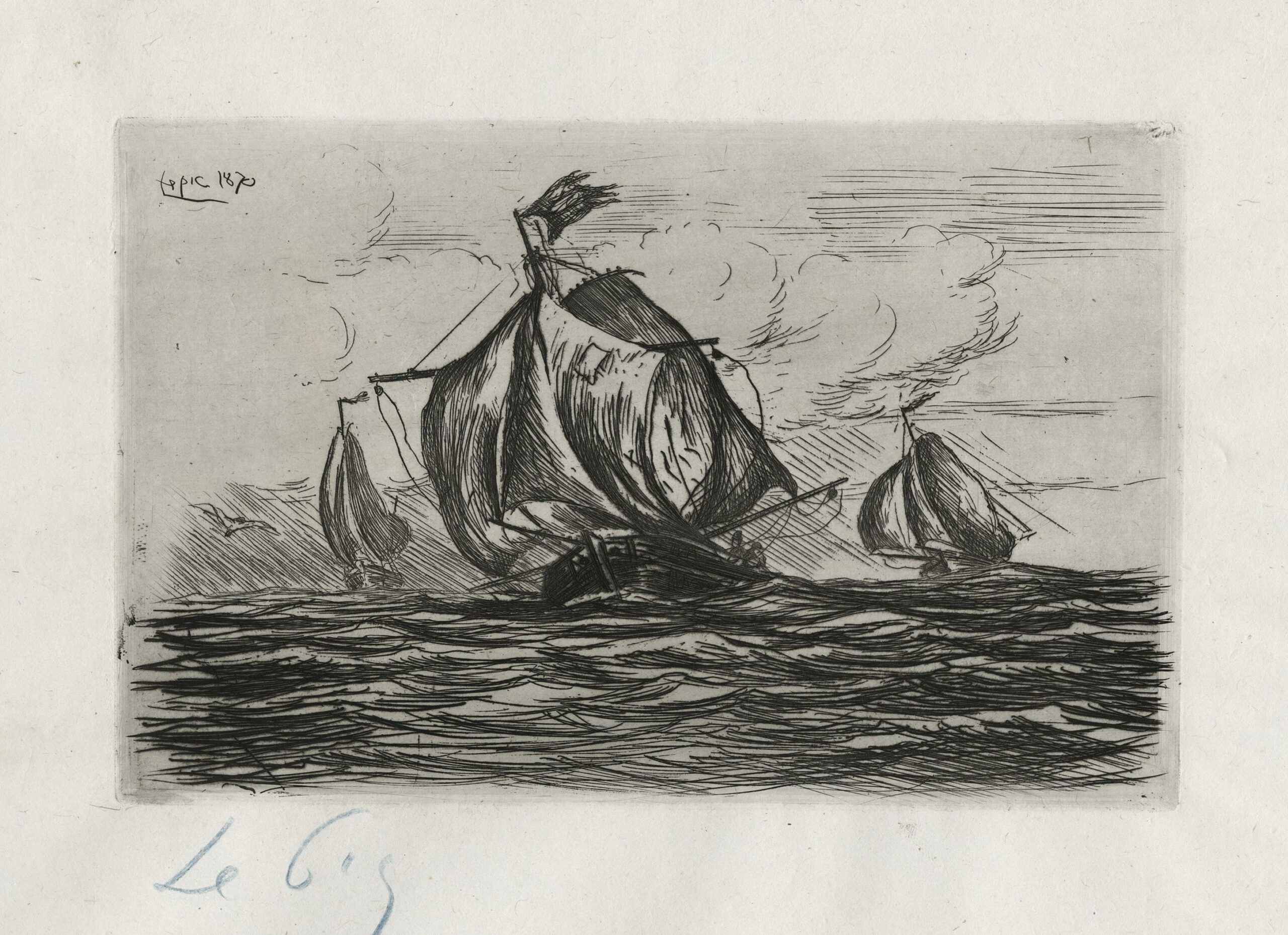 LEPIC Ludovic Napoléon Comte — Trois voiliers cinglant au vent