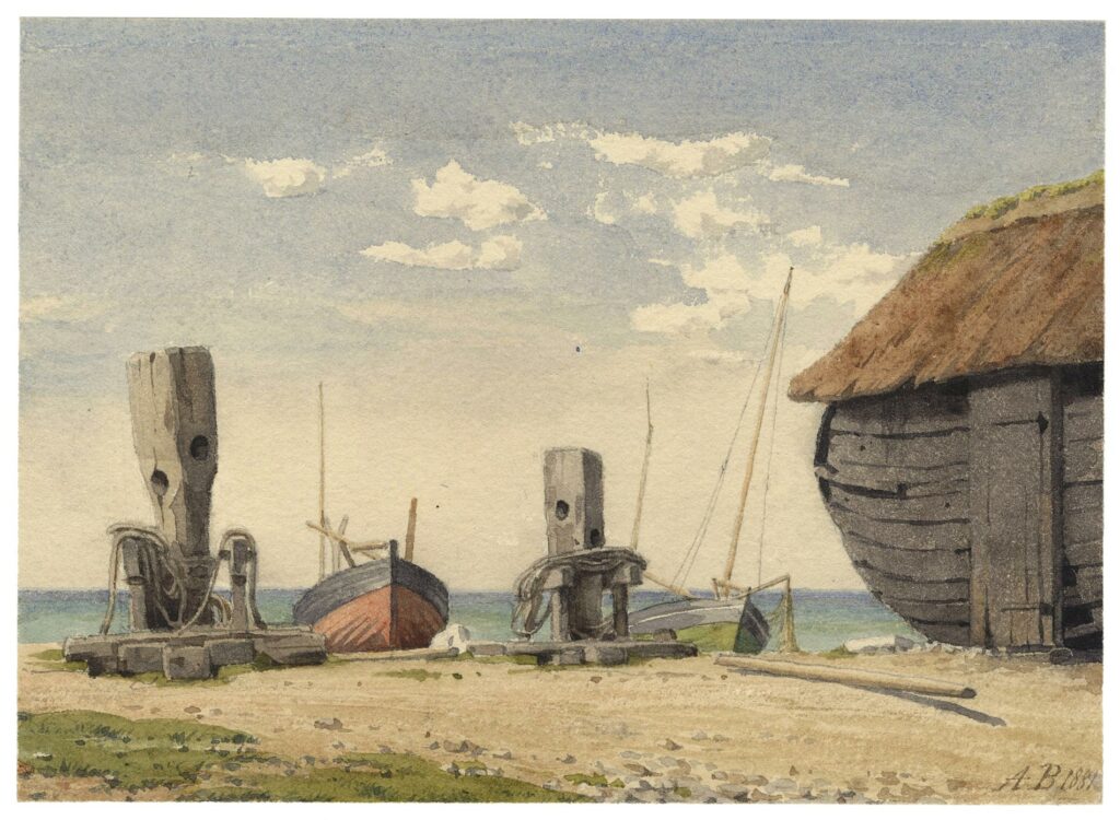 Bougourd – Bateaux amarrés sur une plage en Normandie