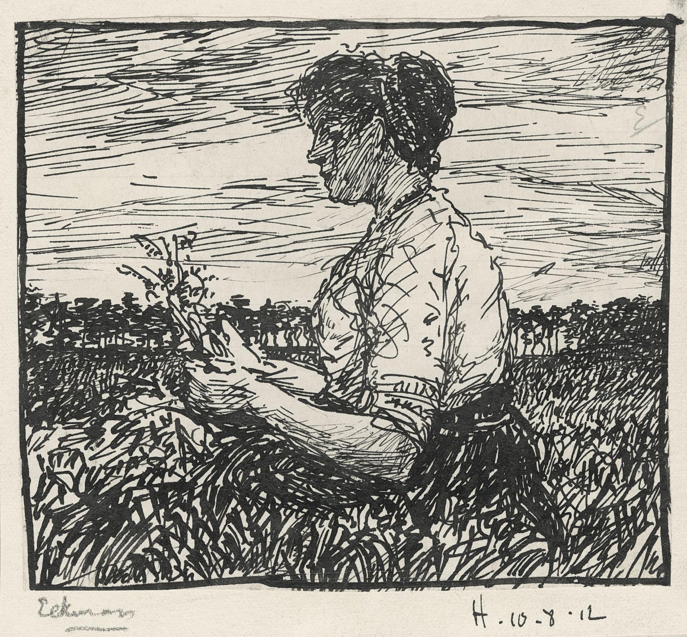 EEKMAN Nicolaas Mathijs — Femme tenant un bouquet de fleurs dans un champs