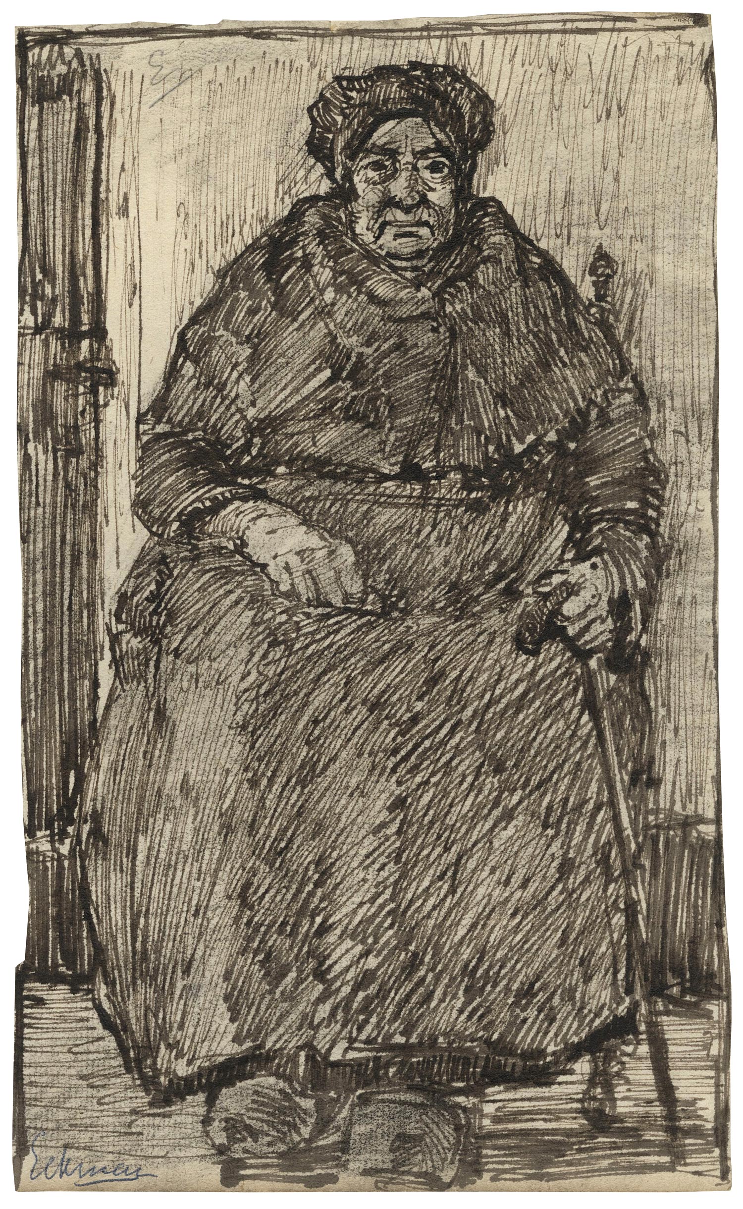 EEKMAN Nicolaas Mathijs — Femme âgée assise tenant une canne
