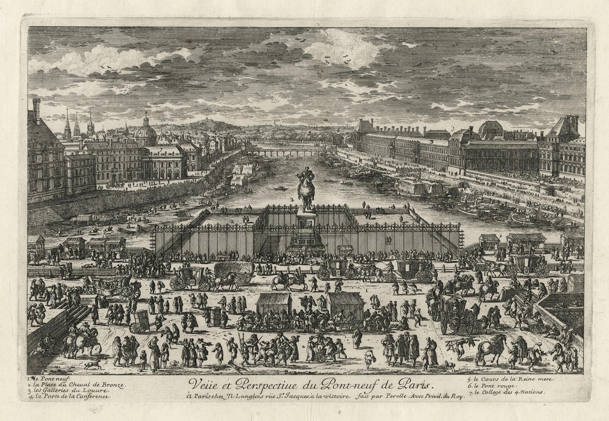 Gabriel, Nicolas, Adam PERELLE, Vue et perspective du Pont-Neuf de Paris, Gravure originale à l&rsquo;eau-forte, Galerie Paul Prouté Paris