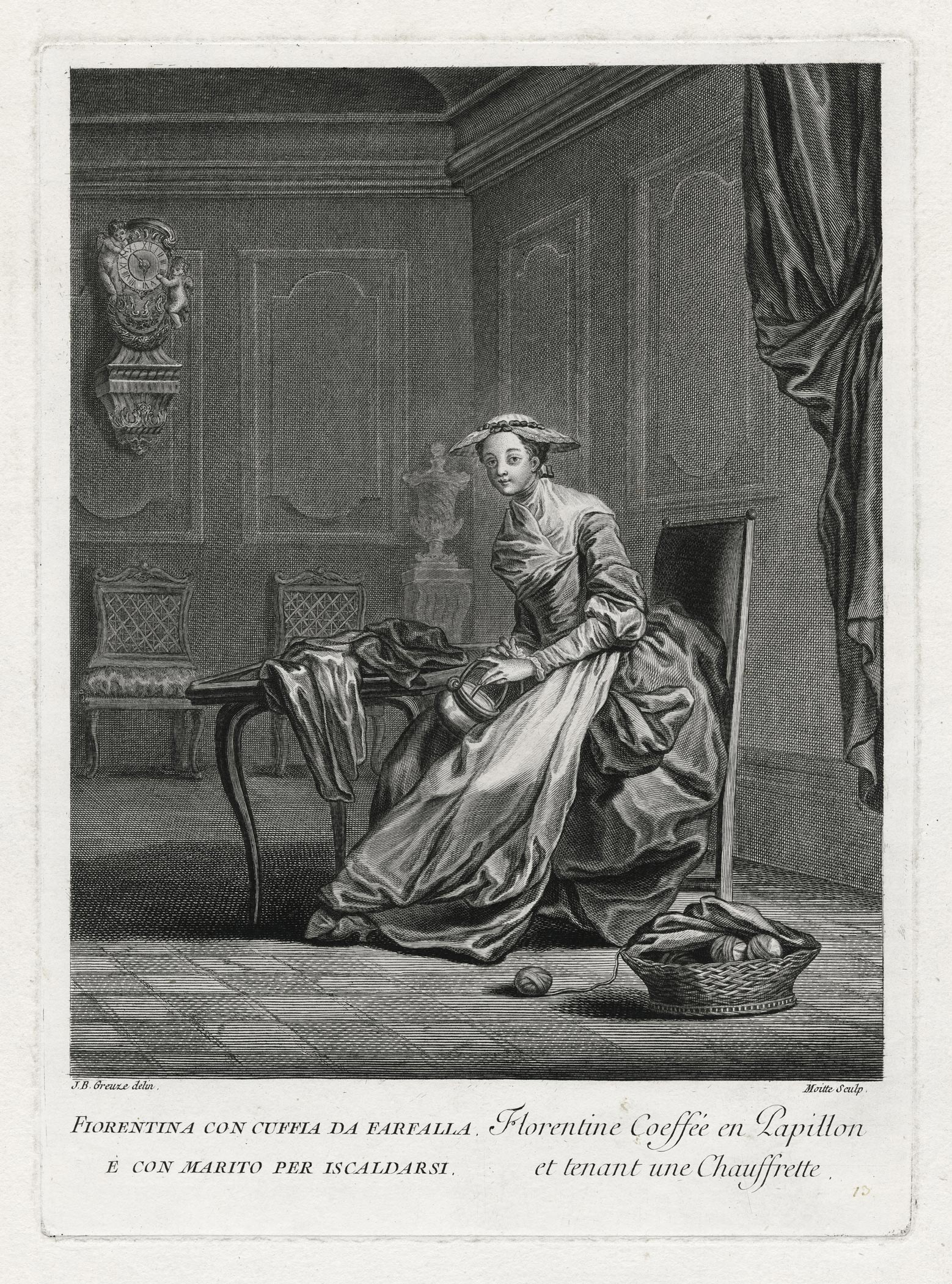 D'après Jean-Baptiste GREUZE, La Florentine, 1768, Planche 13 de la suite de 24 sujets des Divers habillements suivant le costume d’Italie…, 1768, Galerie Paul Prouté Paris
