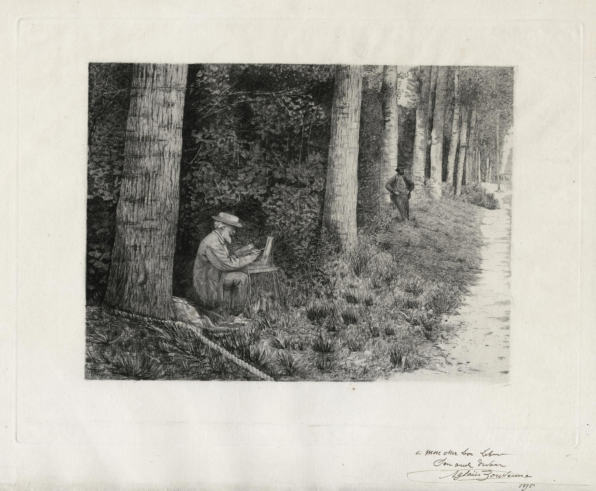 Aglaüs BOUVENNE, L’artiste peignant en forêt, 1895, Gravure originale à l&rsquo;eau-forte, Galerie Paul Prouté Paris