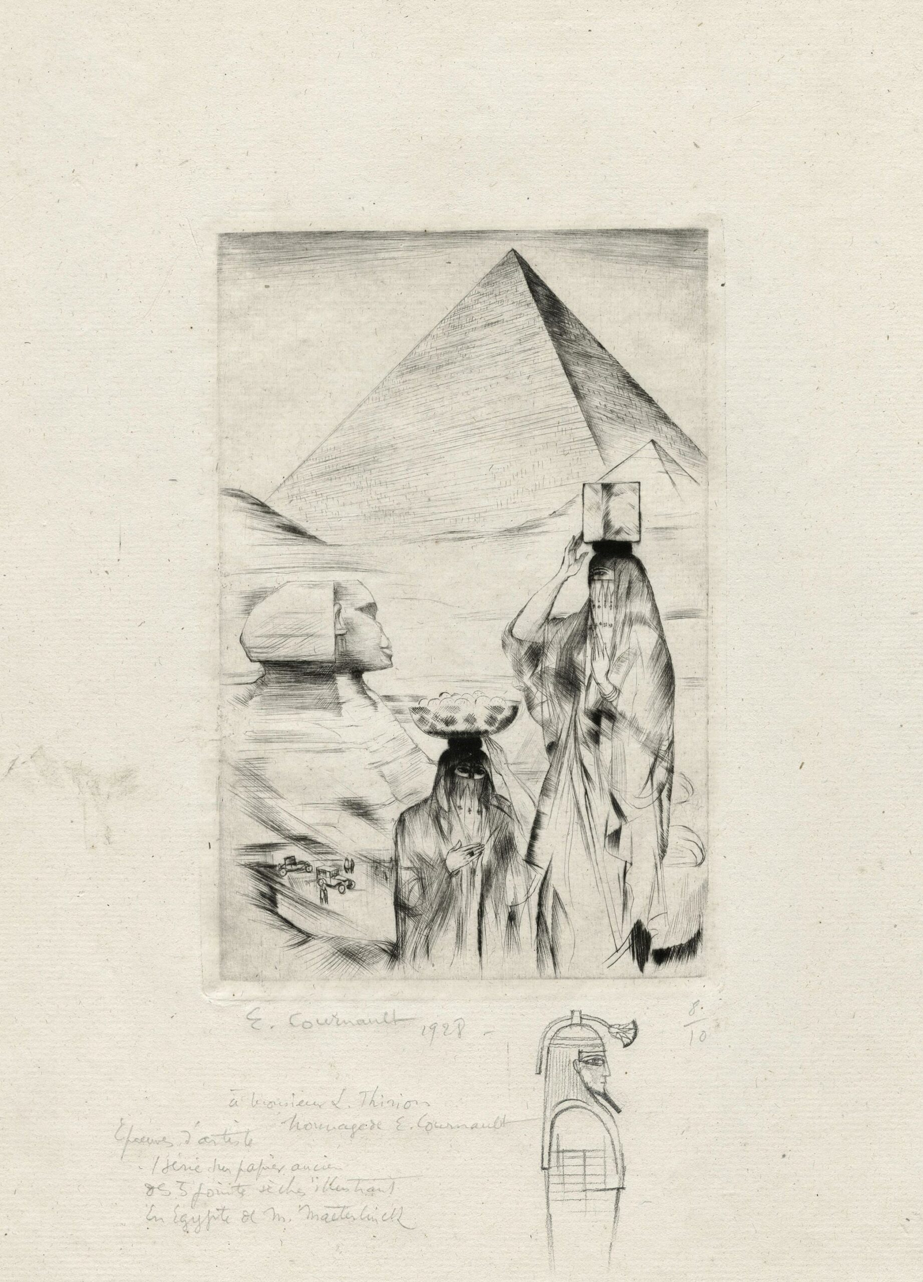 Étienne COURNAULT, En Égypte, Notes de voyage, 1928, Suite complète de cinq sujets illustrant l’ouvrage de Maurice Maeterlinck intitulé En Égypte, Notes de voyage, éditions de la Chronique des lettres françaises, 1928, Galerie Paul Prouté Paris