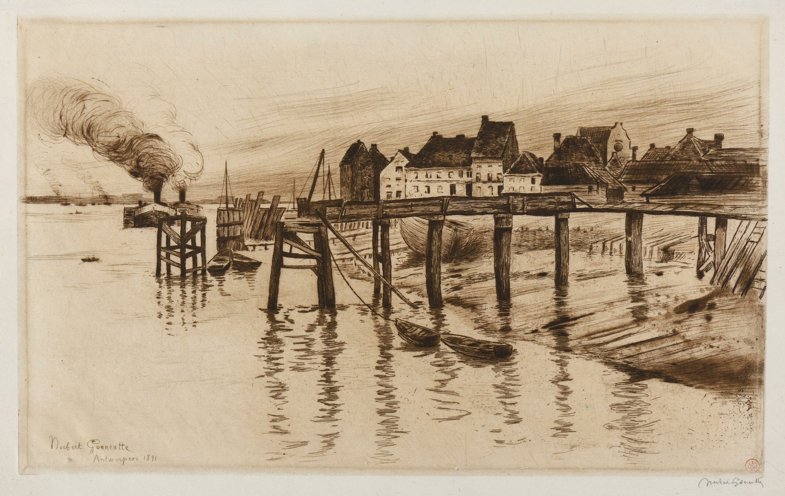 Norbert GOENEUTTE, The Head of Flanders in Antwerp, 1891, Gravure originale à l&rsquo;eau-forte et pointe sèche, Galerie Paul Prouté Paris