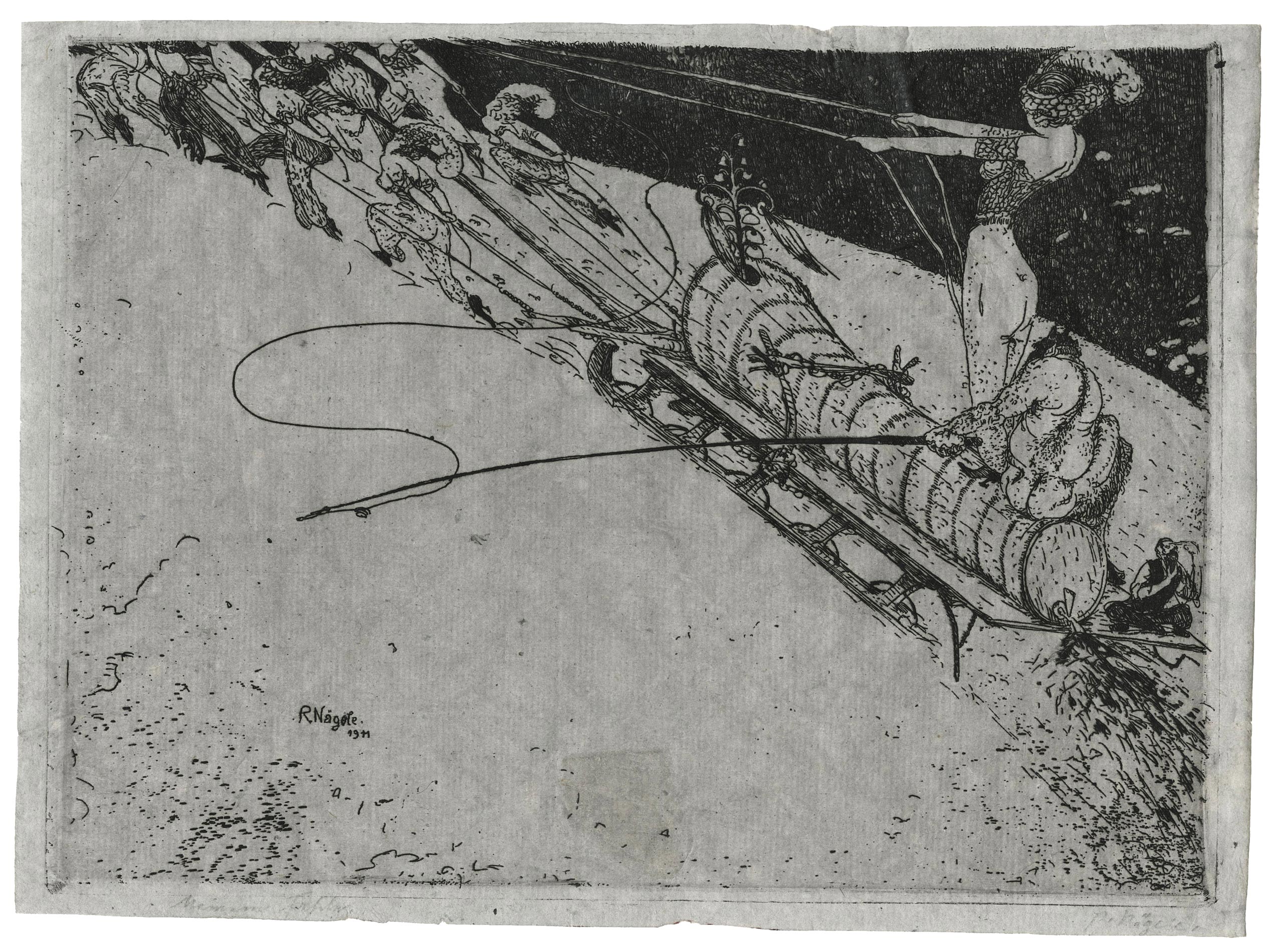 Reinhold NAGËLE, Schlittenfahrt (Promenade en traineau), 1911, Gravure originale à l&rsquo;eau-forte,, Galerie Paul Prouté Paris