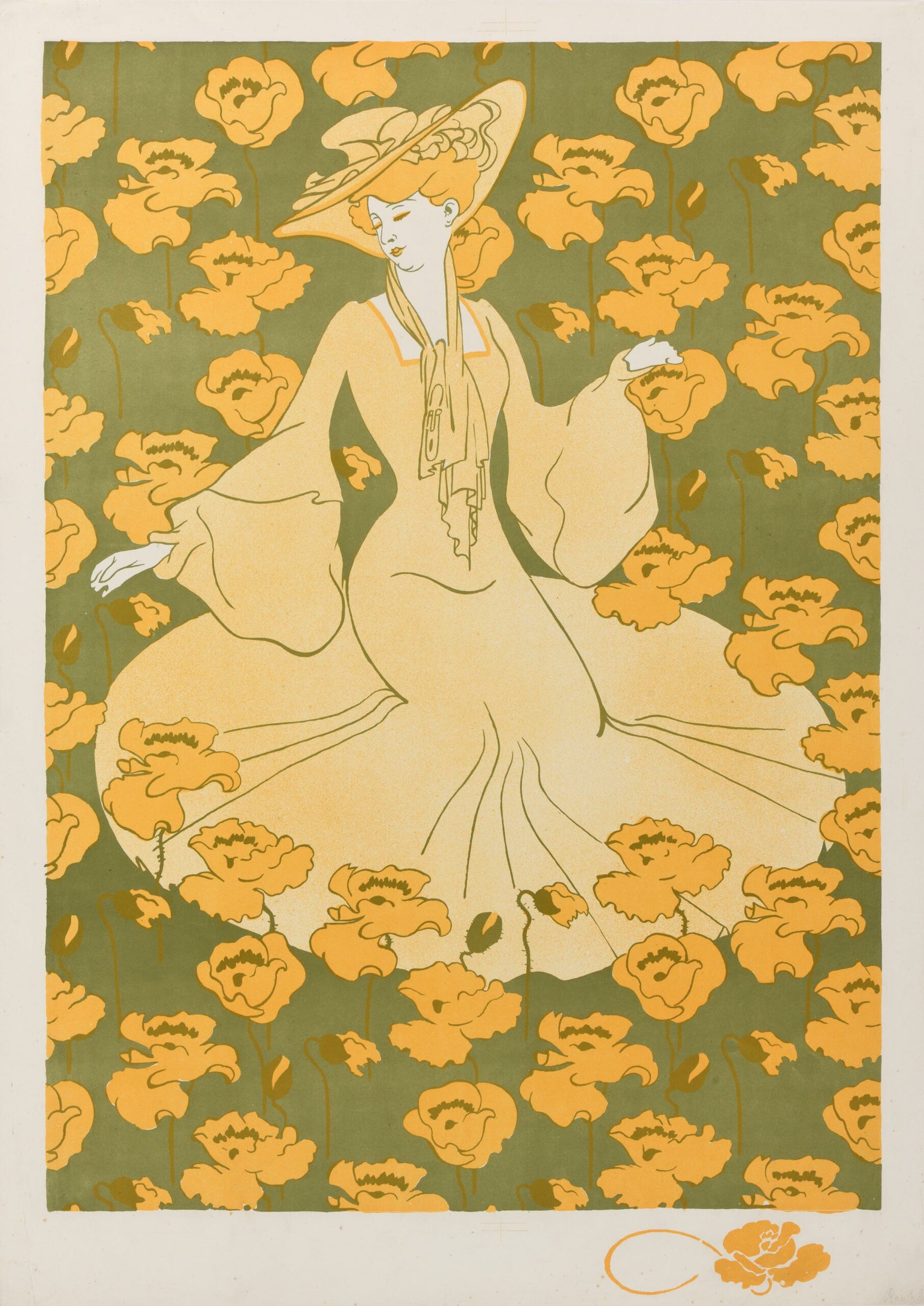 Auguste ROUBILLE, Femme dans un jardin, 1900, Lithographie originale en couleurs, Galerie Paul Prouté Paris