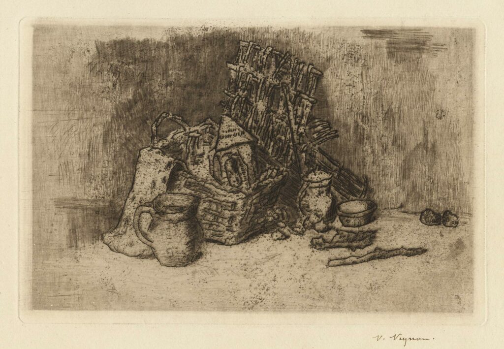 Vignon – Nature morte au panier, lanterne et cruche