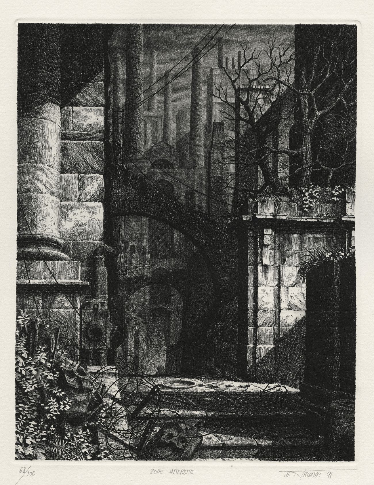Gérard TRIGNAC, Zone interdite, 1991, Gravure originale à l&rsquo;eau-forte et burin, Galerie Paul Prouté Paris