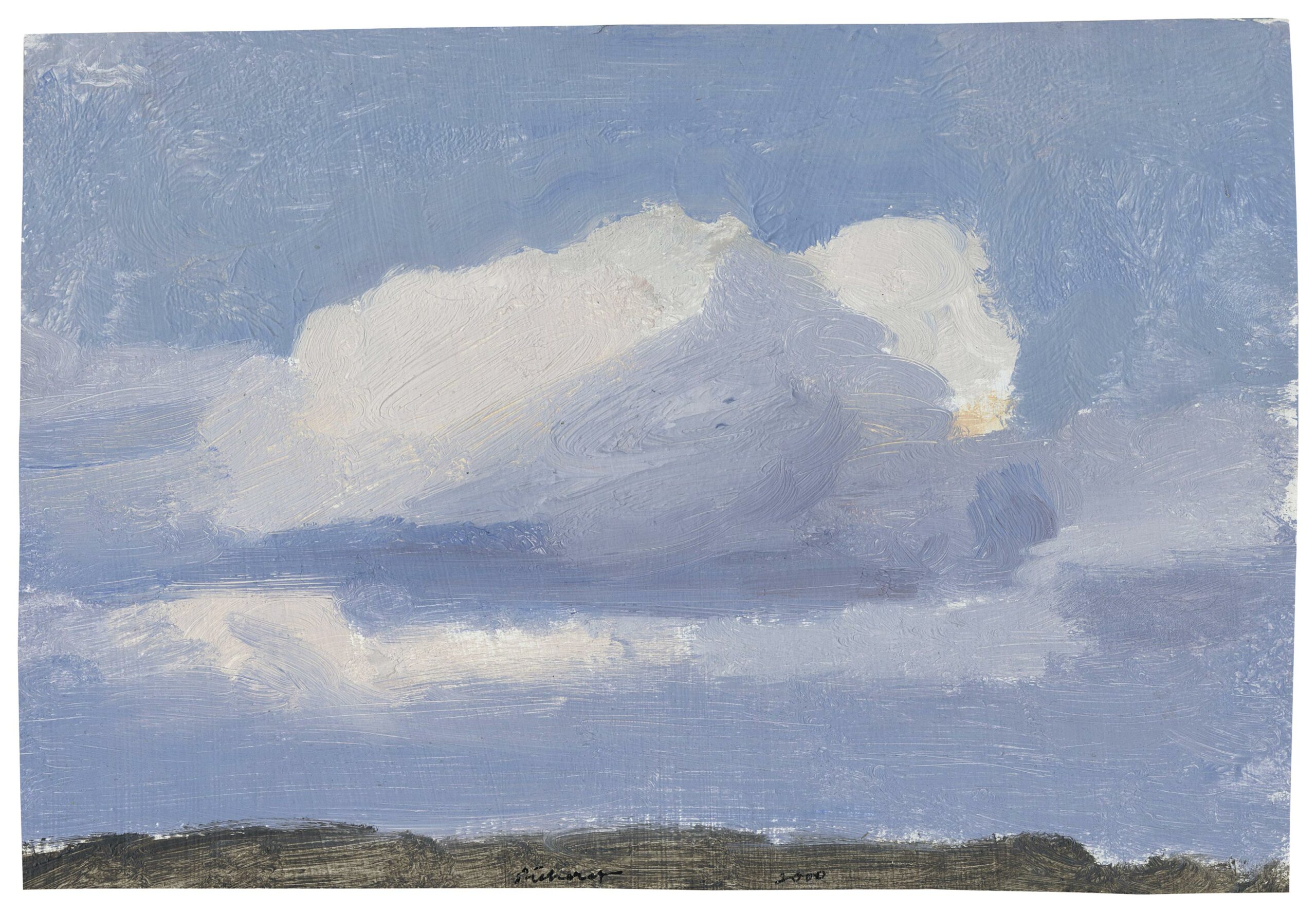 Jean-Baptiste SÉCHERET, Large cloud over Saint-Etienne, 2000, Huile sur papier marouflé sur bois, Galerie Paul Prouté Paris