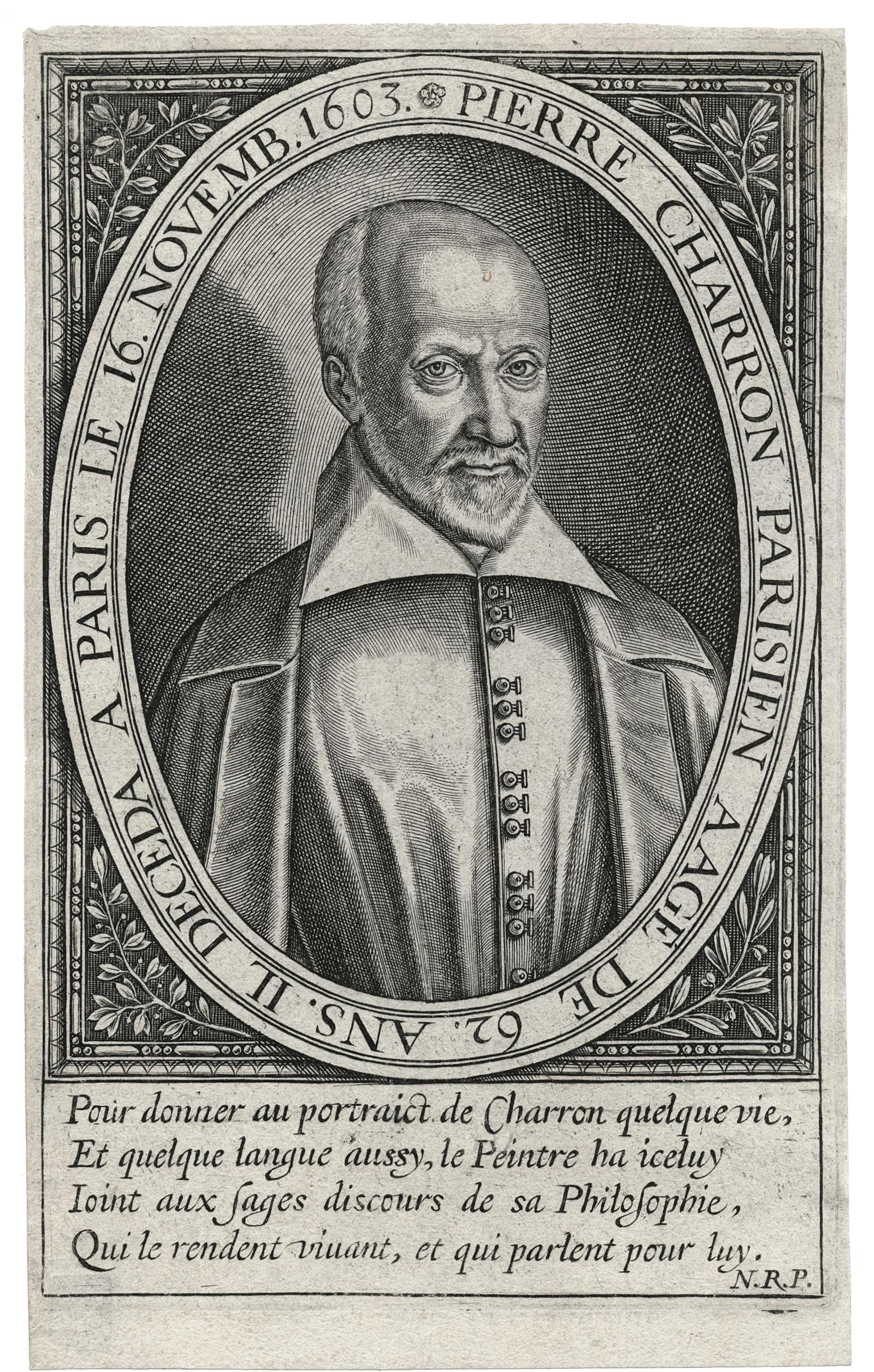 Léonard GAULTIER, Pierre Charron, philosophe, 1604, Planche publiée dans la deuxième édition de l’ouvrage De la sagesse, D. Douceur, Paris, 1604, Galerie Paul Prouté Paris