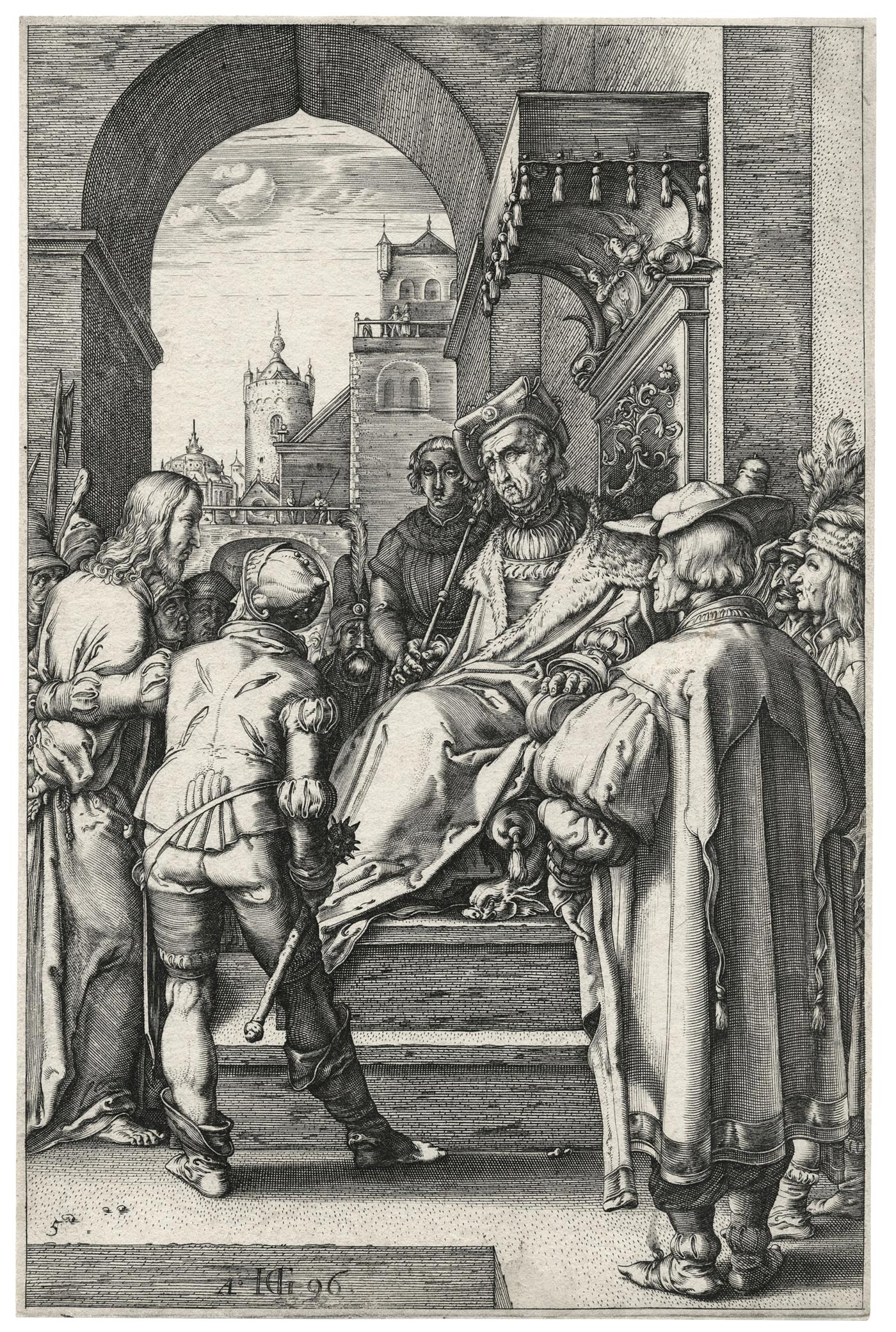 Hendrik GOLTZIUS, Jésus devant Pilate, 1596, Planche d’une suite de 12 sujets intitulée La Passion du Christ, 1596-1598., Galerie Paul Prouté Paris