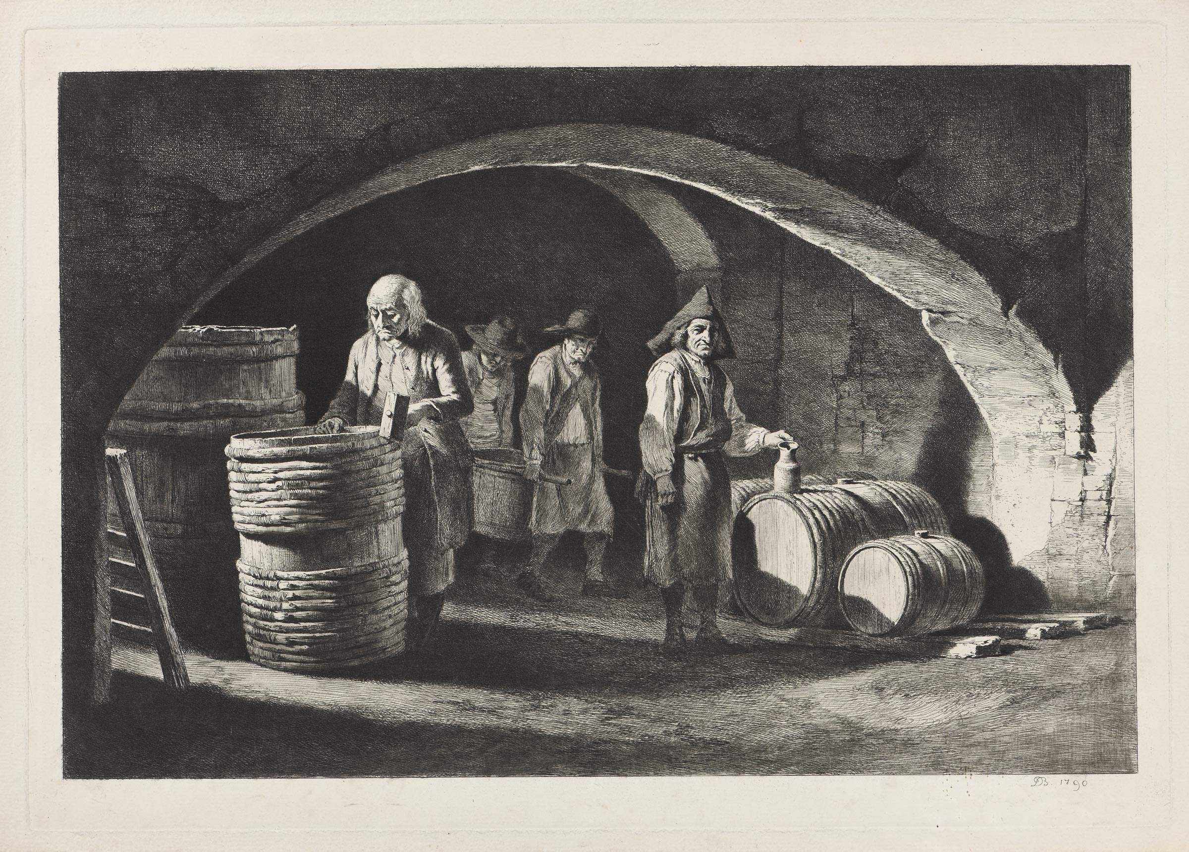 Jean-Jacques de BOISSIEU, Les grands tonneliers, 1790, Gravure originale à l&rsquo;eau-forte, pointe sèche et roulette, Galerie Paul Prouté Paris