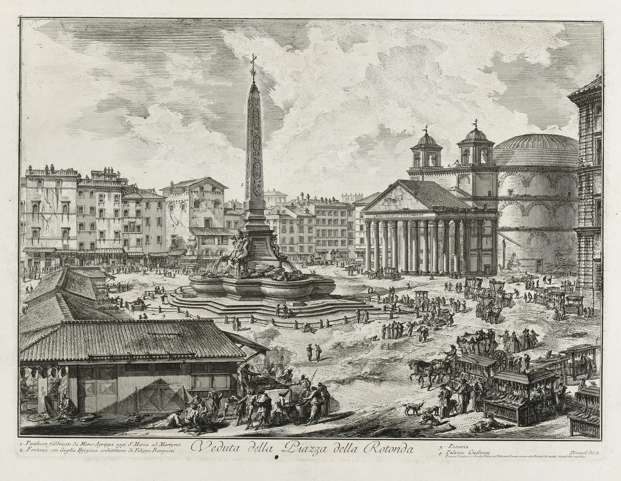 Giovanni Battista PIRANESI, Veduta della Piazza della Rotonda, 1751, Planche de la suite de 135 sujets intitulée Vedute di Roma., Galerie Paul Prouté Paris