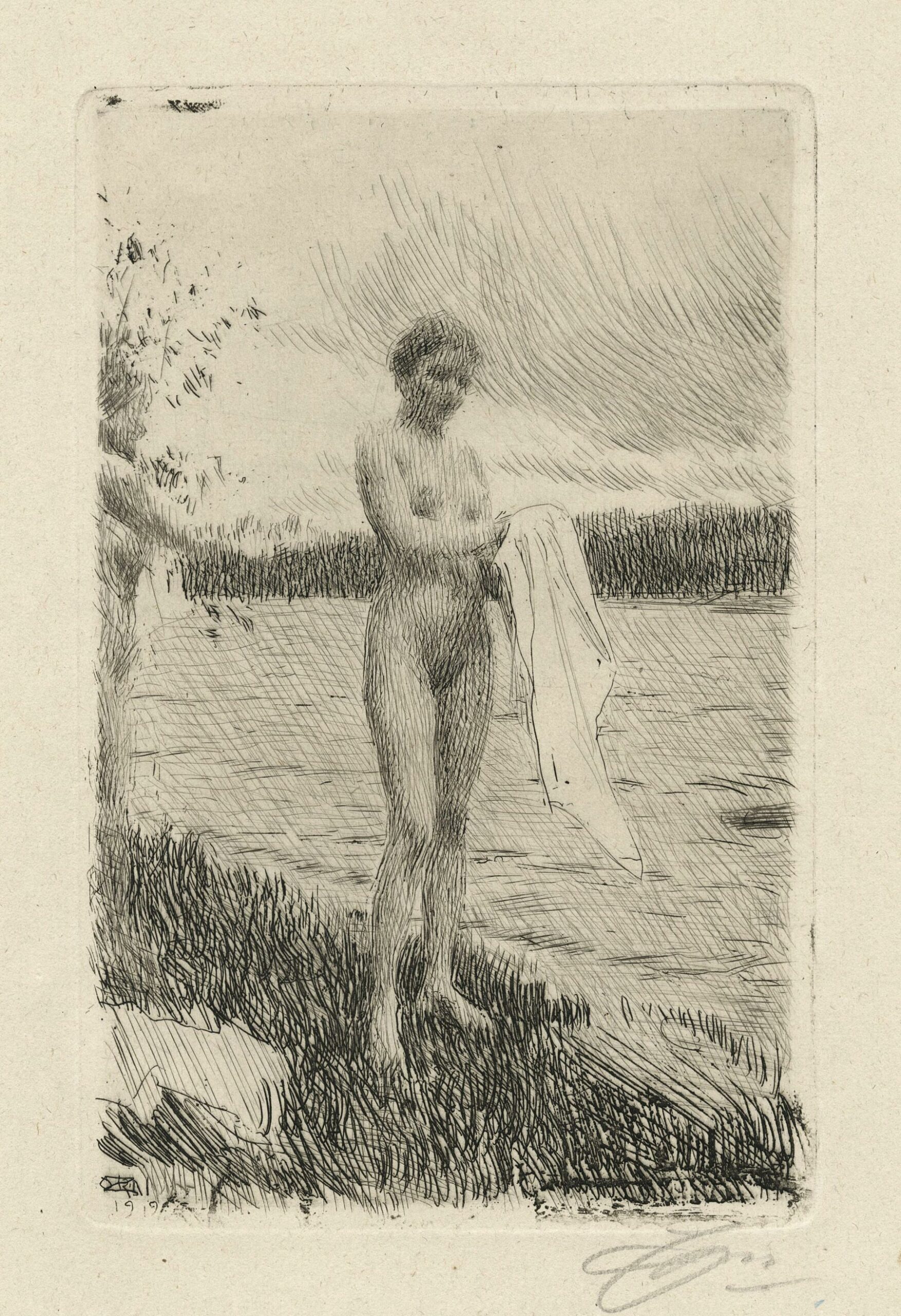 Anders ZORN, Le fleuve Dal, 1919, Gravure originale à l&rsquo;eau-forte, pointe sèche et roulette, Galerie Paul Prouté Paris