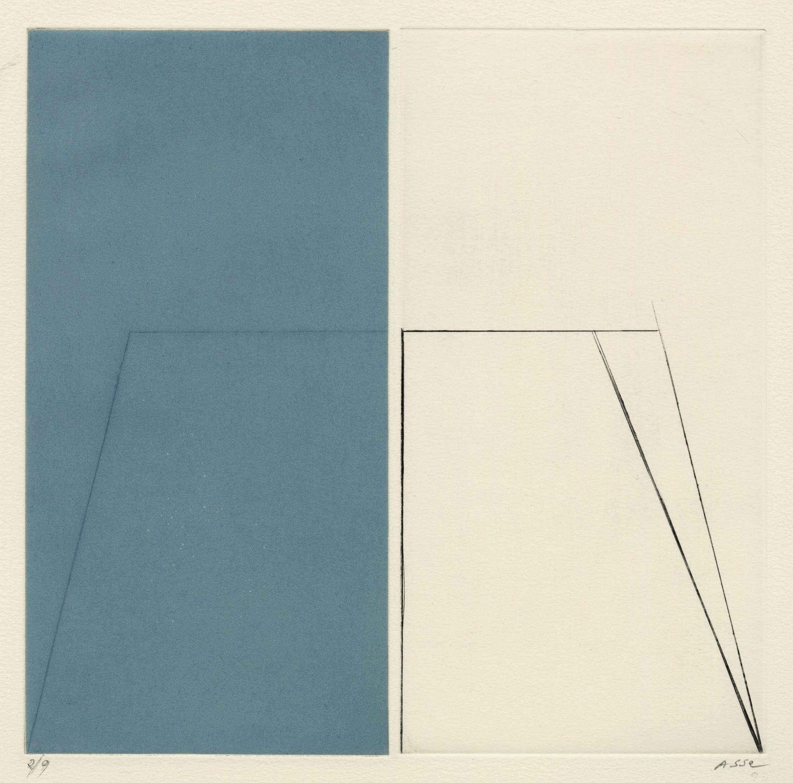 Geneviève ASSE, Atlantique I, 1993, Gravure originale à la pointe sèche, burin et aquatinte en bleu, Galerie Paul Prouté Paris
