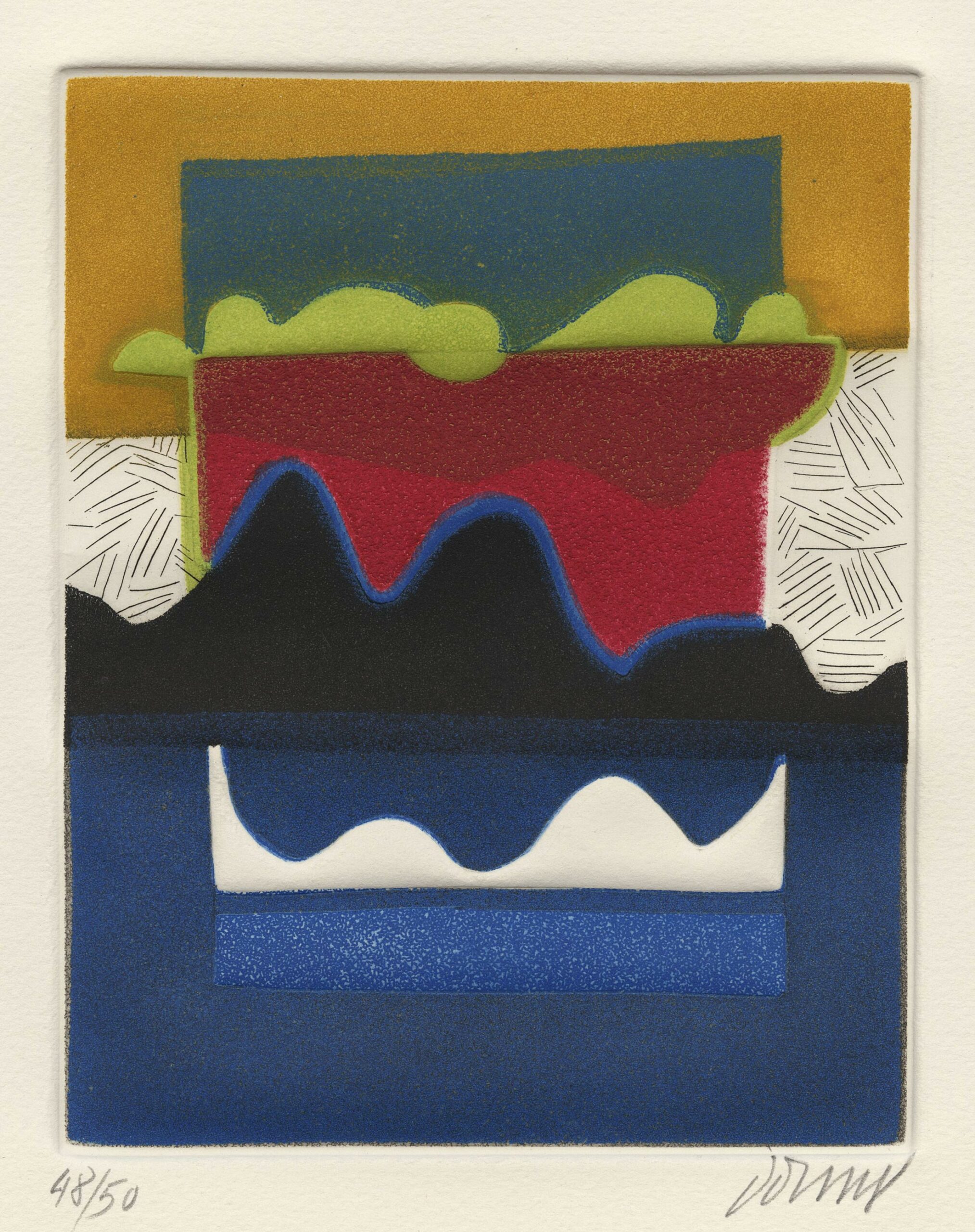 Bertrand DORNY, Sans titre, 1978, Gravure originale à l&rsquo;aquatinte et eau-forte, deux zincs et une pièce émerisée, cinq couleurs, Galerie Paul Prouté Paris