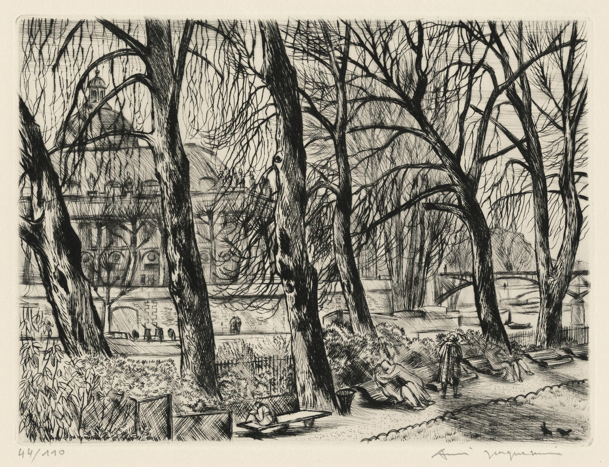 André JACQUEMIN, Henri IV au Vert-Galant, 1952, Gravure originale à la pointe sèche, Galerie Paul Prouté Paris