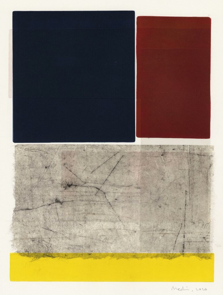 Medir – Huellas infinitas (composition en bleu, rouge et jaune)
