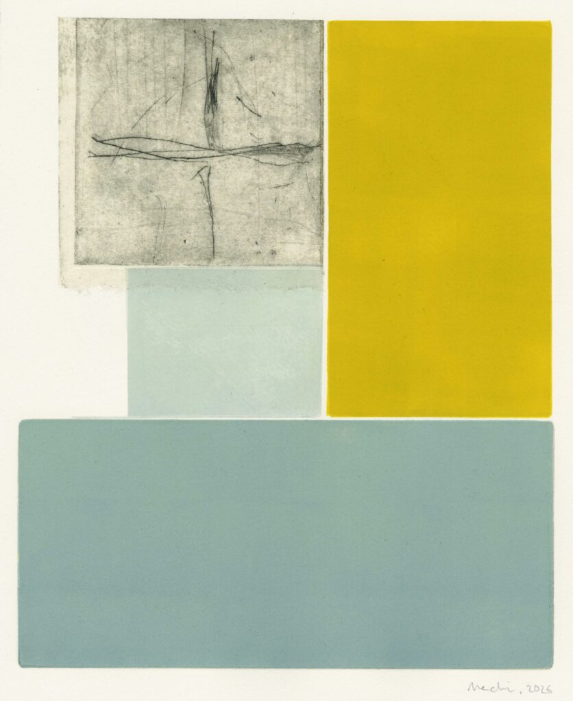 Medir – Huellas infinitas (composition en jaune et bleu)