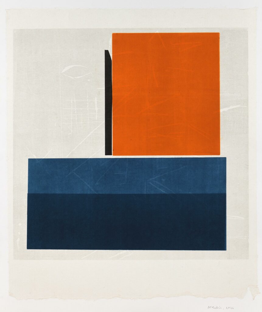 Medir – Geometría fosilizada (composition en bleu et orange)