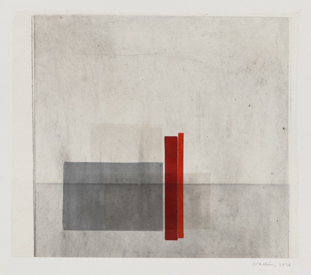 Medir – Epigrafías opuestas (composition en gris et rouge)