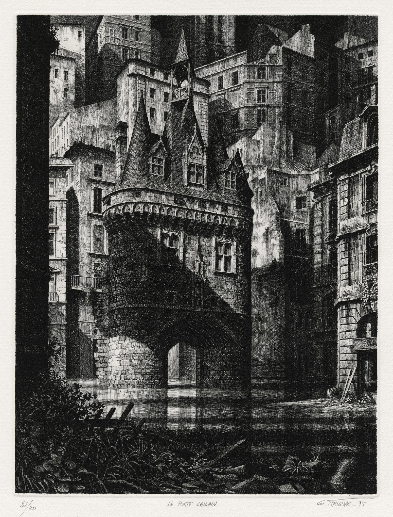 Gérard TRIGNAC, La porte Cailhau, 1995, Gravure originale à l&rsquo;eau-forte et burin, Galerie Paul Prouté Paris