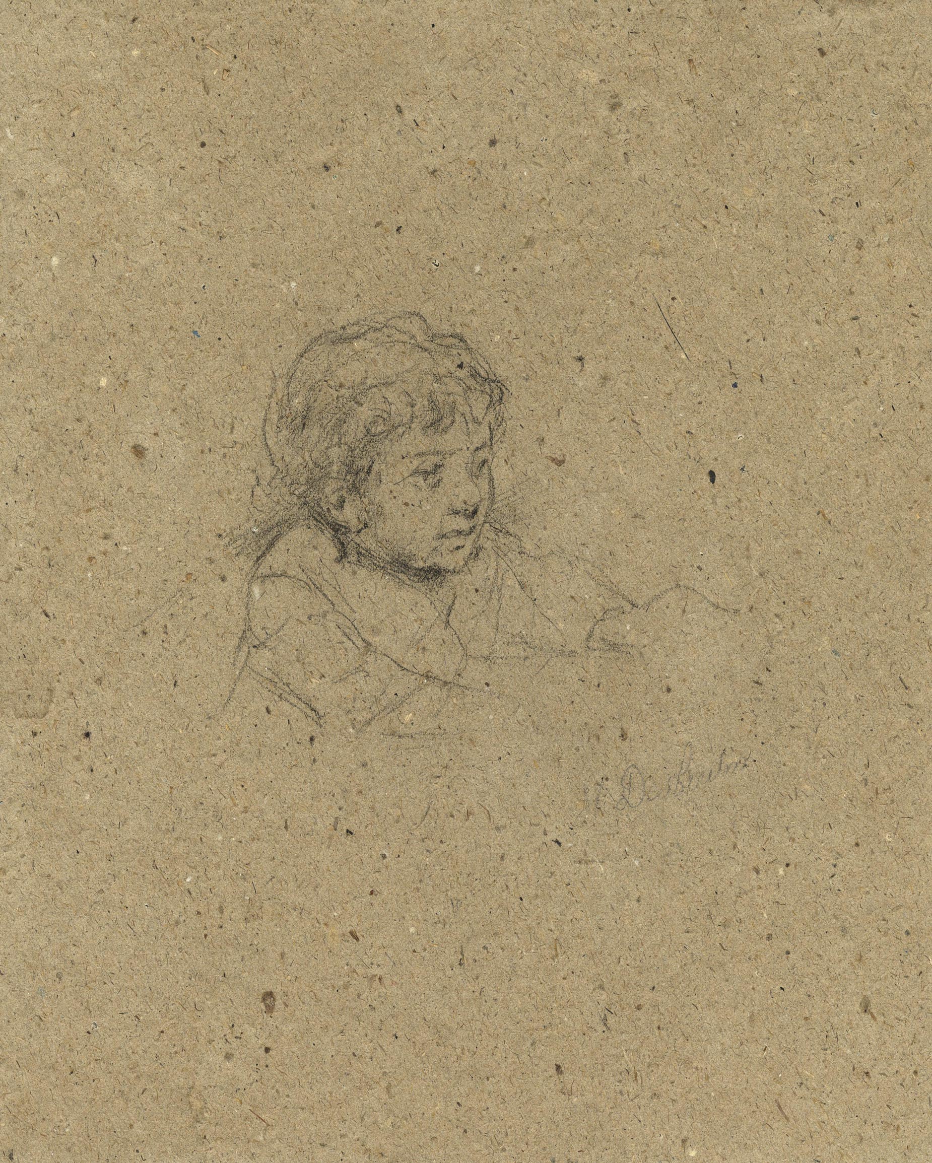 Marcellin DESBOUTIN, Portrait of a child, Crayon noir sur papier chamois, Galerie Paul Prouté Paris