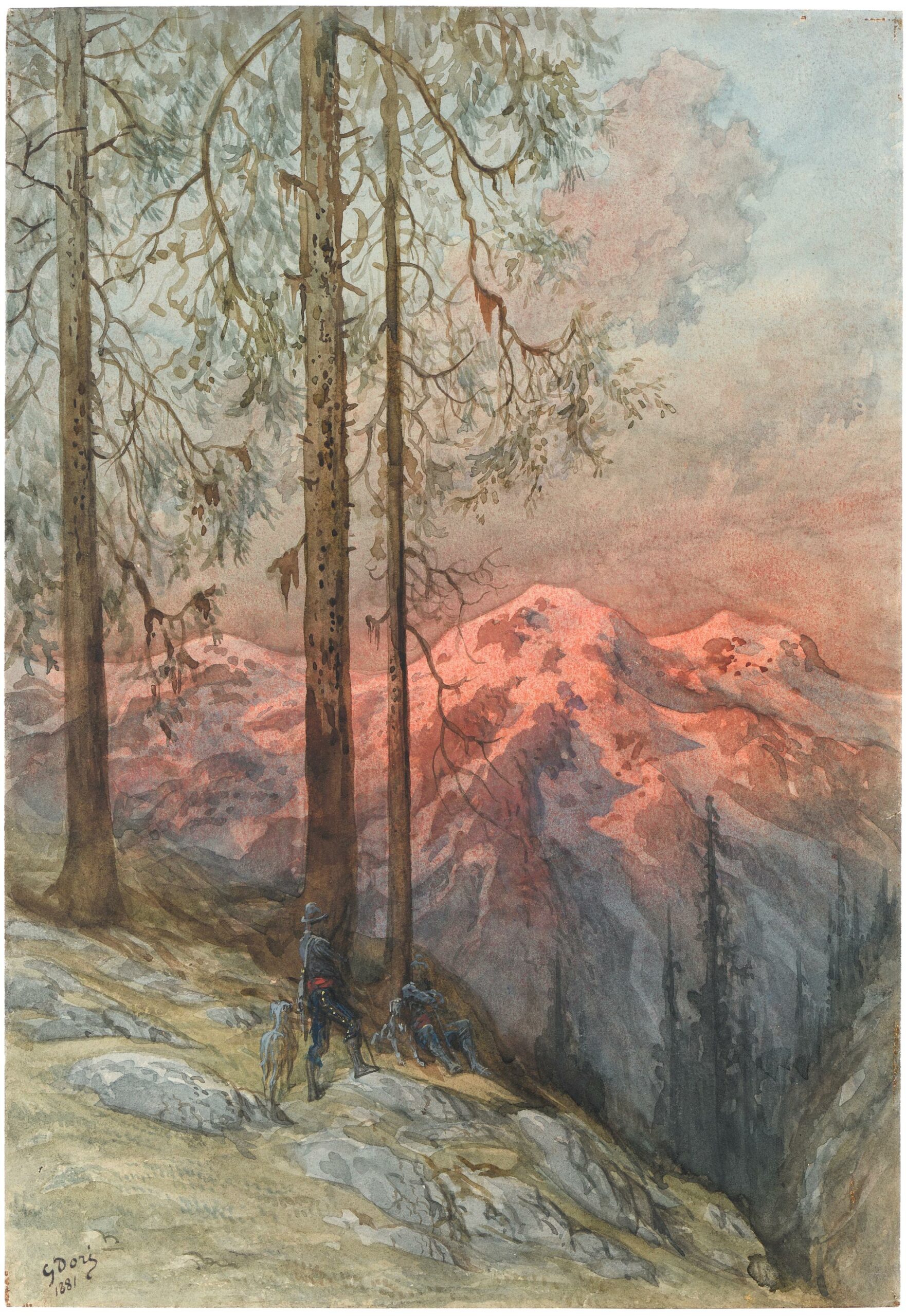 Gustave DORÉ, La halte des chasseurs alpins, 1881, Aquarelle gouachée sur papier fort, Galerie Paul Prouté Paris