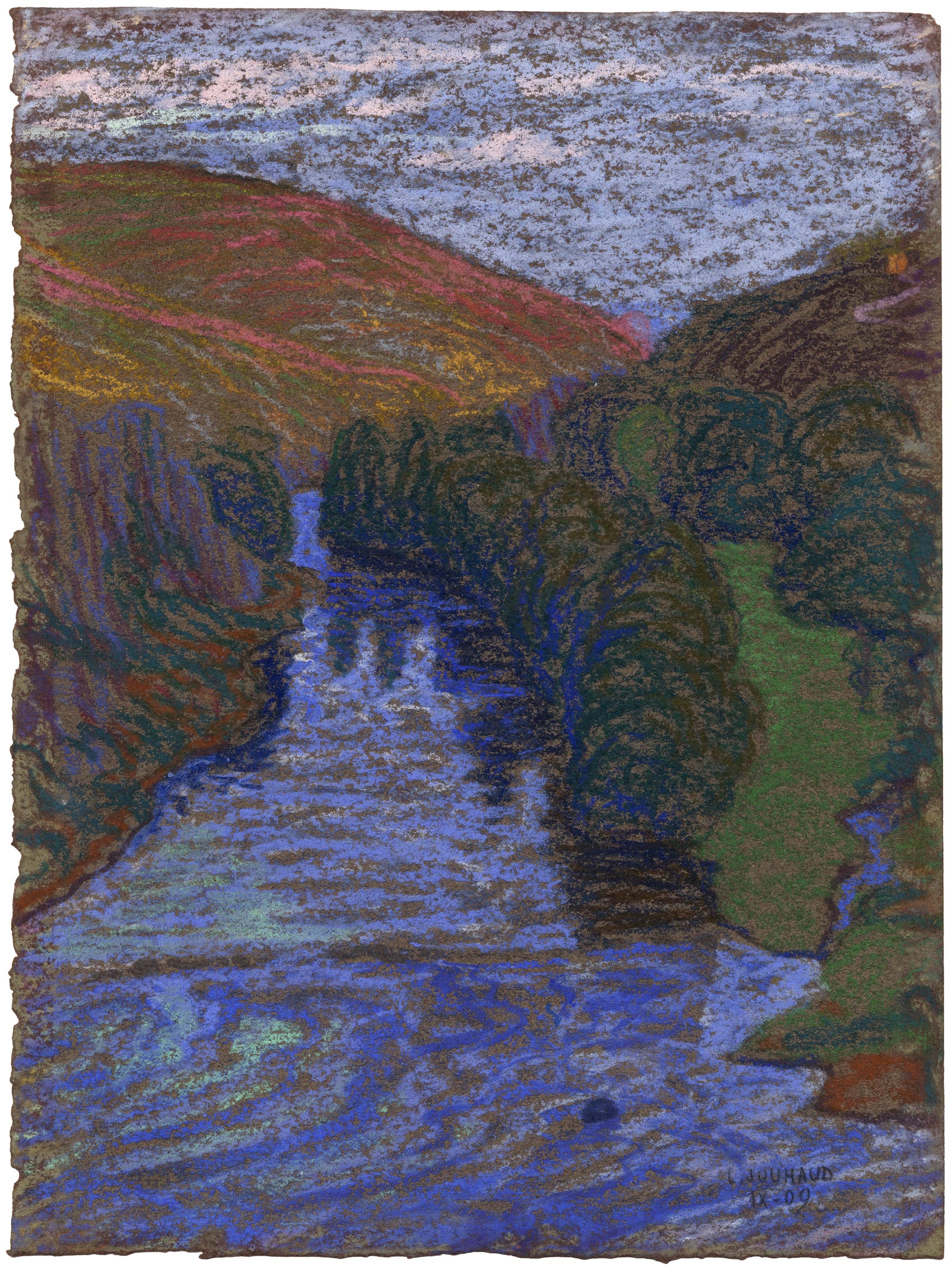 Léon JOUHAUD, La rivière, 1909, Pastel sur papier ocre rouge, Galerie Paul Prouté Paris