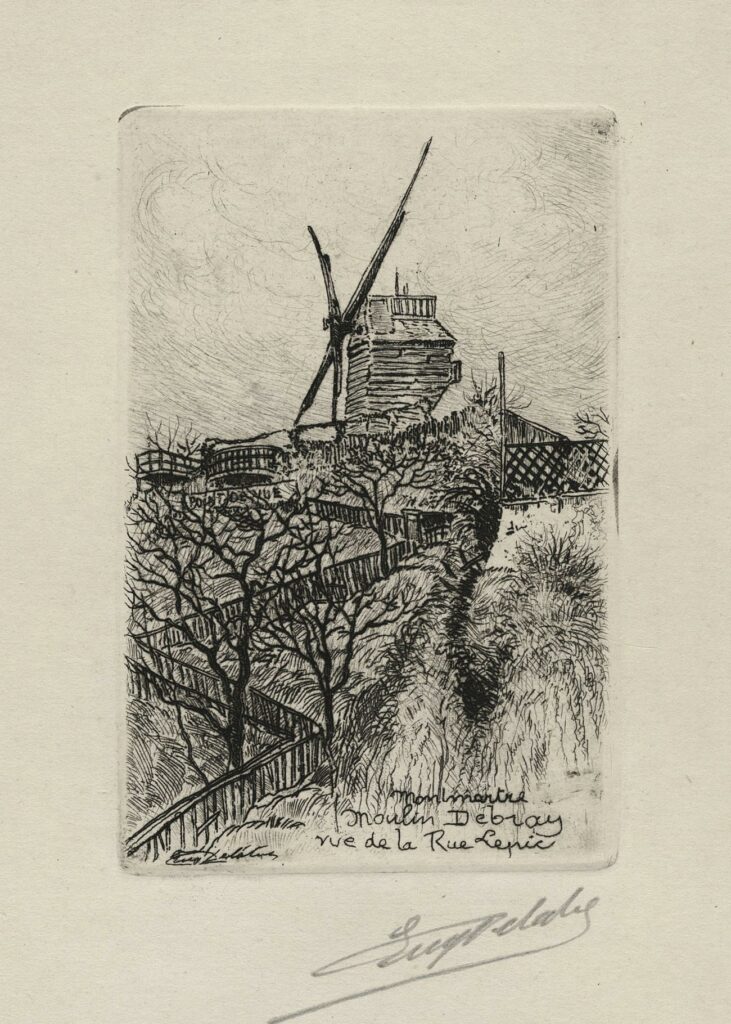 Delâtre – Le Moulin Debray, vu de la Rue Lepic (Montmartre)