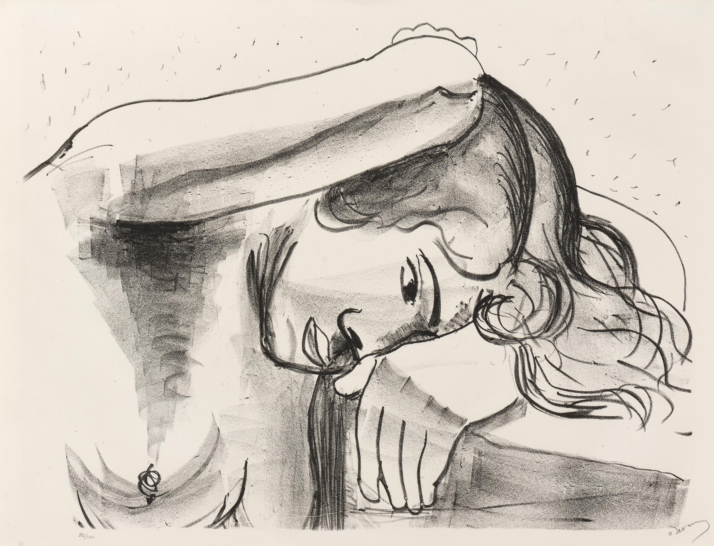 André DERAIN, Tête de femme à demi cachée par son bras droit, 1927, Planche XI de la suite de 12 sujets, intitulée Les Métamorphoses, publiée par les Quatre chemins., Galerie Paul Prouté Paris