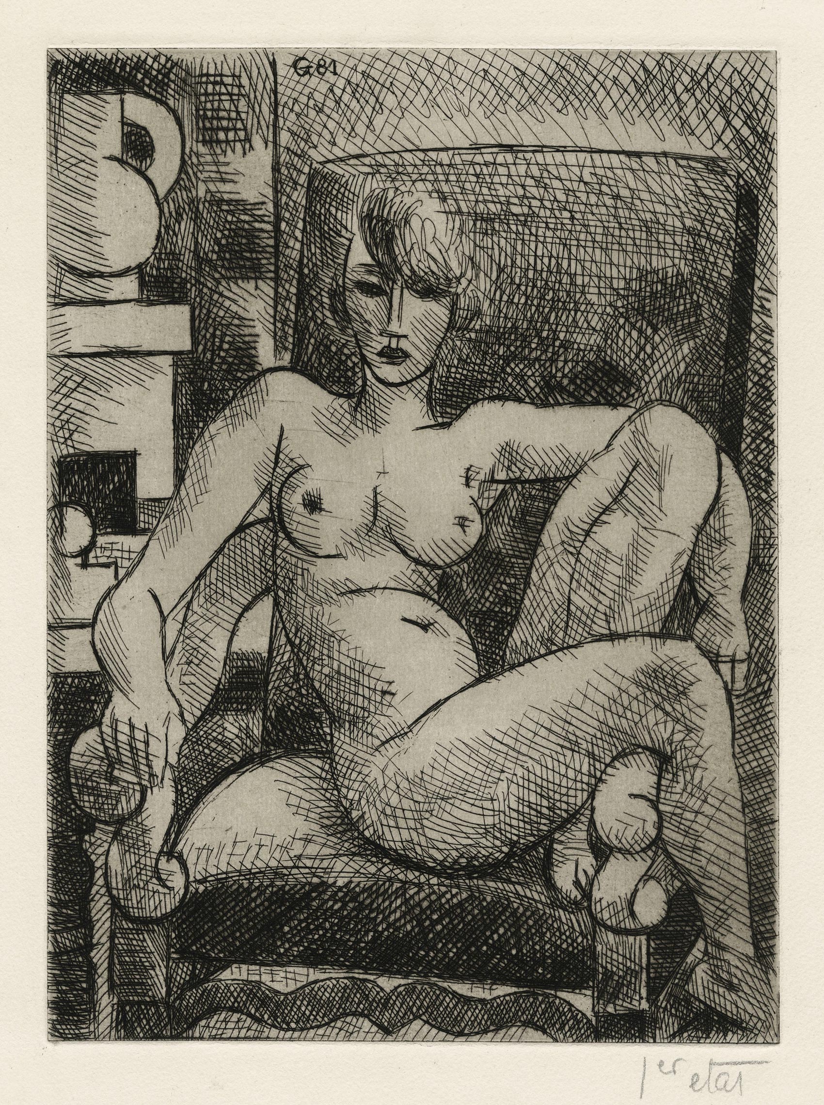 Marcel GROMAIRE, Nu au fauteuil ancien, 1928, Gravure originale à l&rsquo;eau-forte, Galerie Paul Prouté Paris