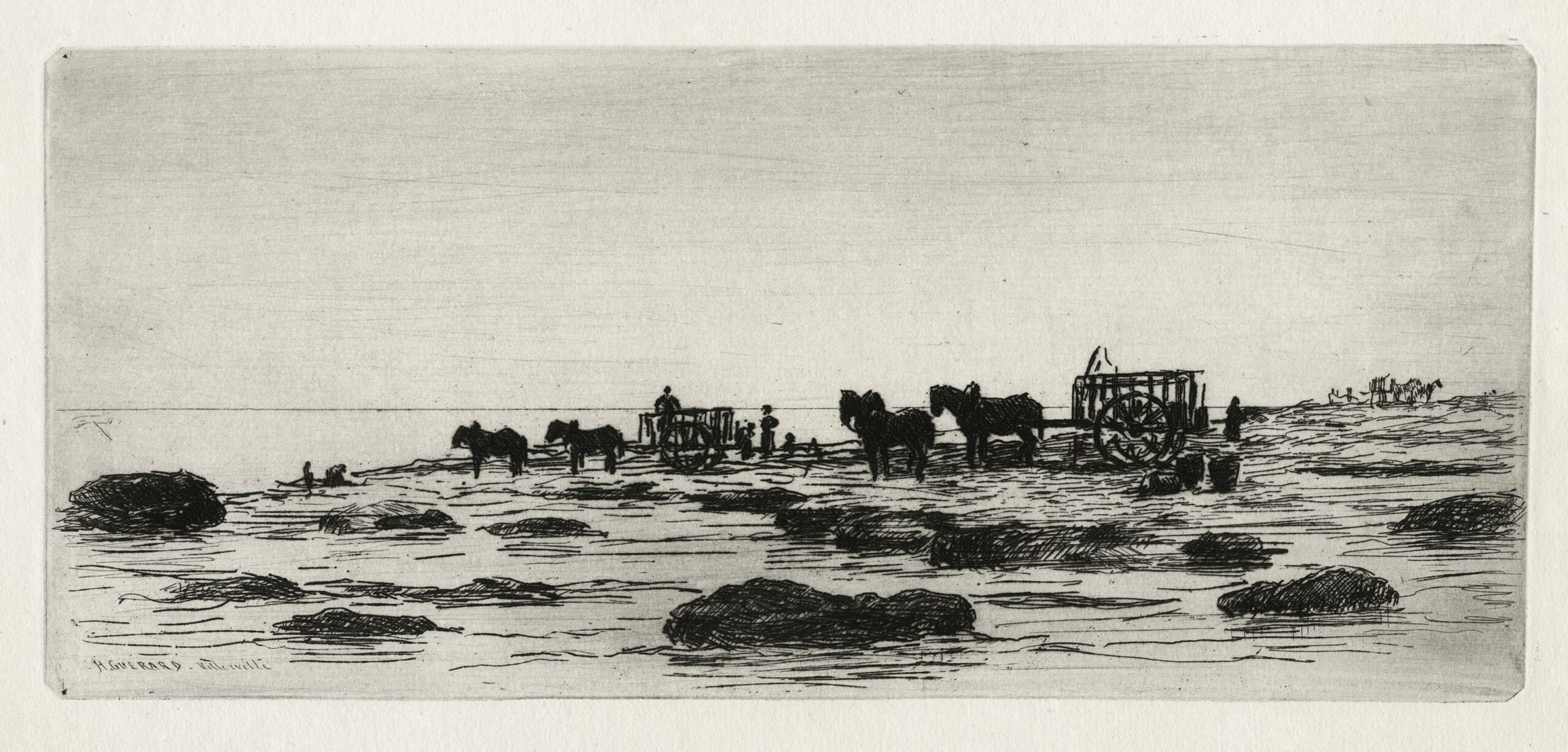 Henri GUÉRARD, La récolte des moules (Villerville), 1876, Gravure originale à l&rsquo;eau-forte, Galerie Paul Prouté Paris