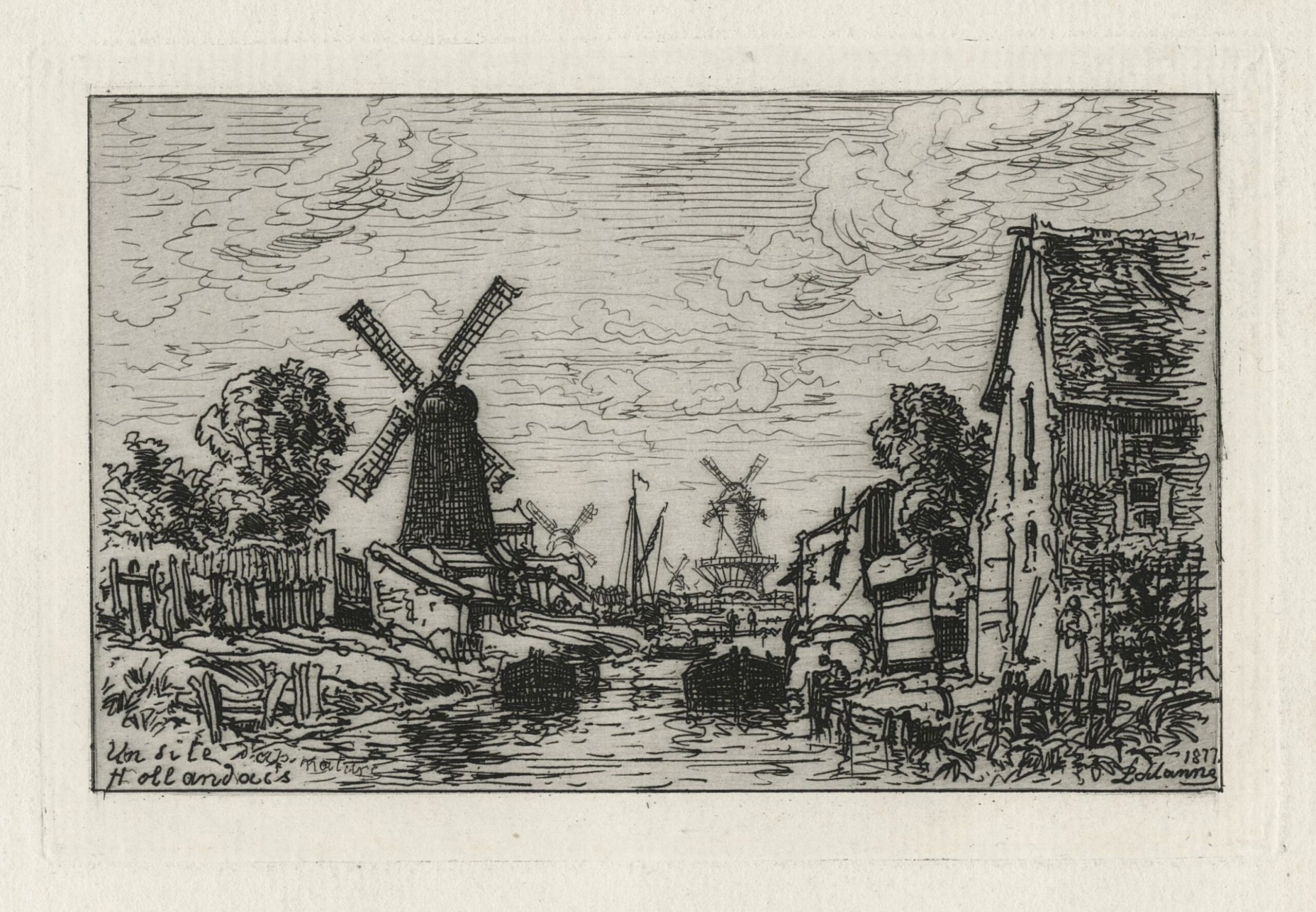 Maxime LALANNE, À Zaandam (un site hollandais), 1877, Gravure originale à l&rsquo;eau-forte, Galerie Paul Prouté Paris
